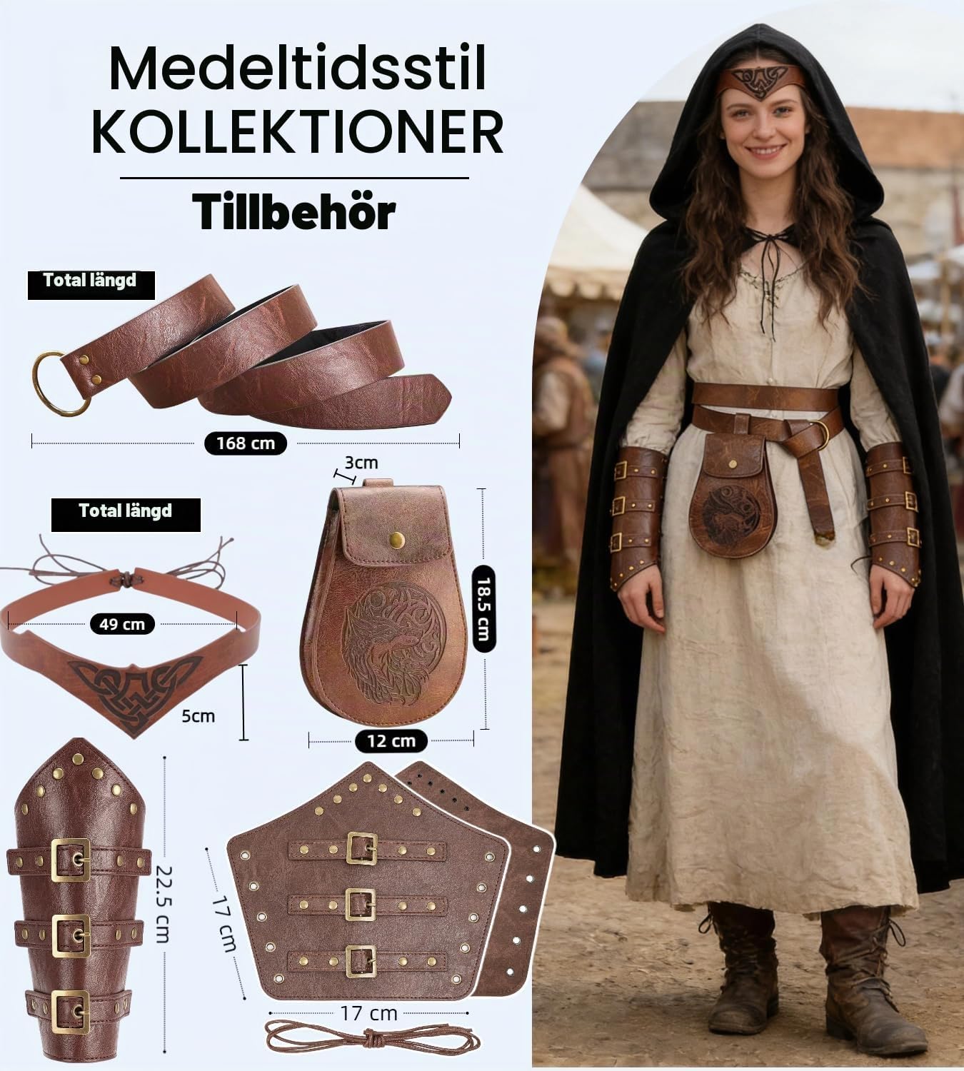 Detalle 2 de Medeltida kostymset med präglat konstläderbälte, bältesväska och armskenor