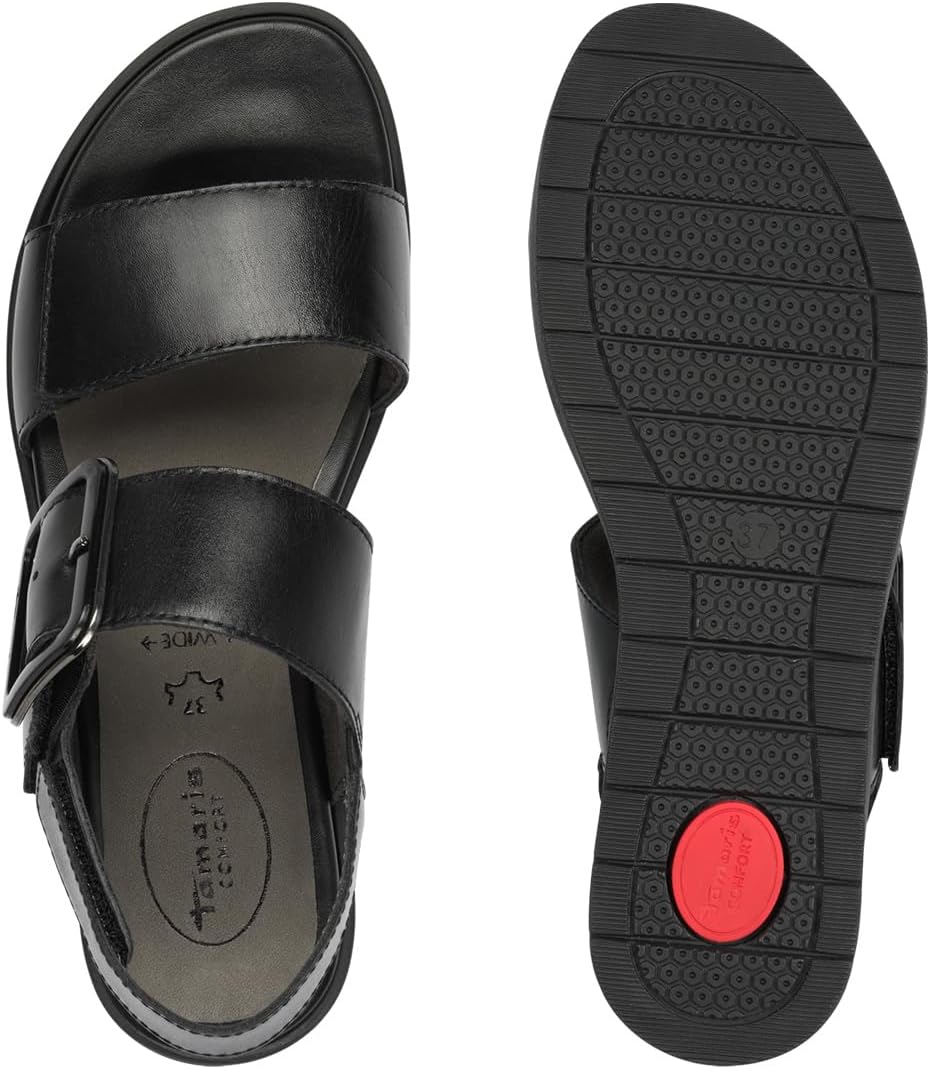 Detalle de Tamaris Comfort Sandales Plates en cuir pour femmes avec boucle – ajustement Multi-Adjustable