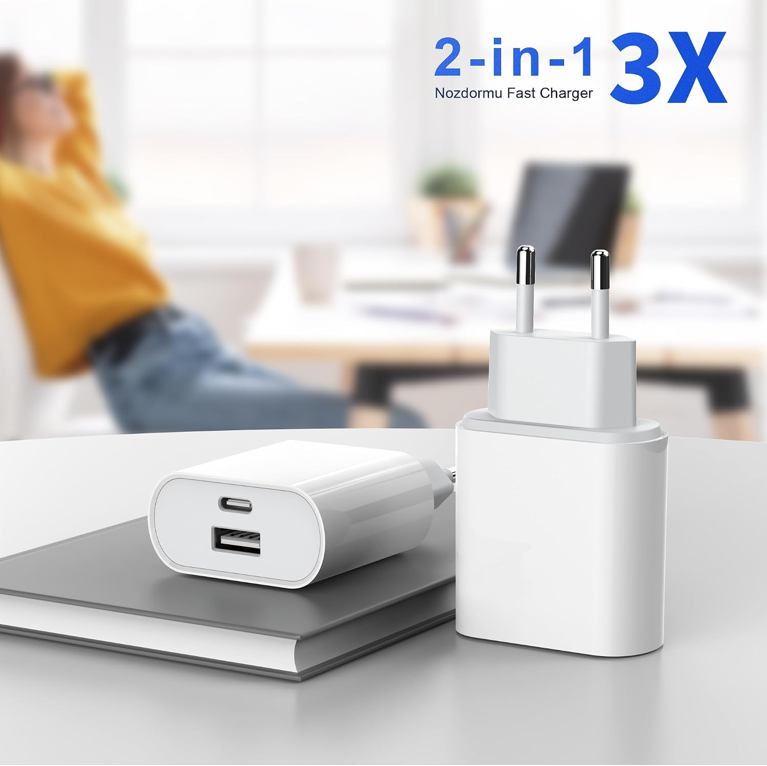 Detalle de Moscsaz USB-C Ladegerät 20W mit 2-in-1-Design: USB-C + USB-A für iPhone, Android und mehr