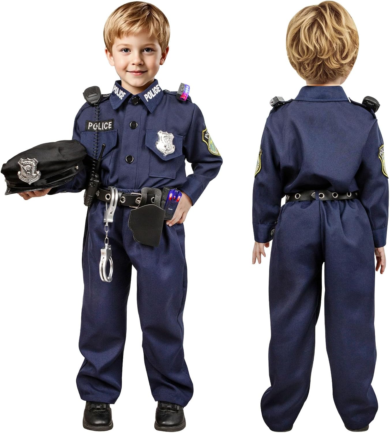 Detalle 2 de KIDDOKIDS Police Costume Set for Kids, Polyester Uniform with Light and Sound Accessories