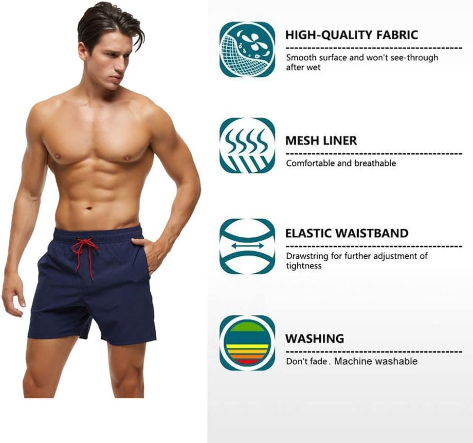 Detalle de YuKaiChen Men’s Swim Shorts: Quick-Dry Board Shorts with Zipper Pockets