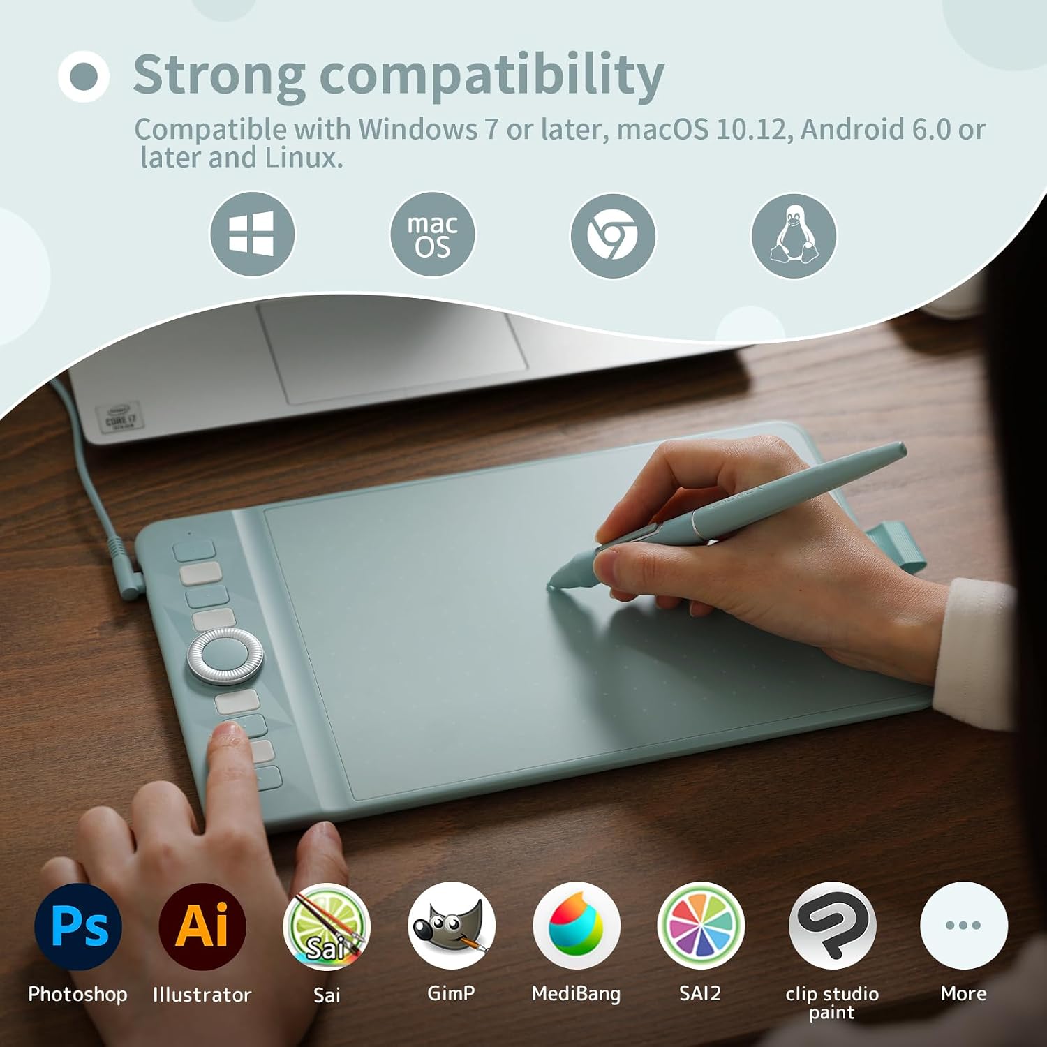 Detalle 2 de GAOMON WH851 Wireless Drawing Tablet with AP519 Pen, 16,384 Pressure Levels