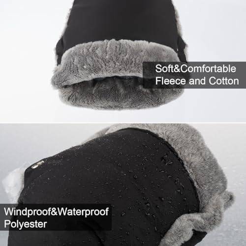 Detalle de Fengzio Kinderwagen-Handwärmer mit Fleece, wind- und wasserabweisend, Schwarz