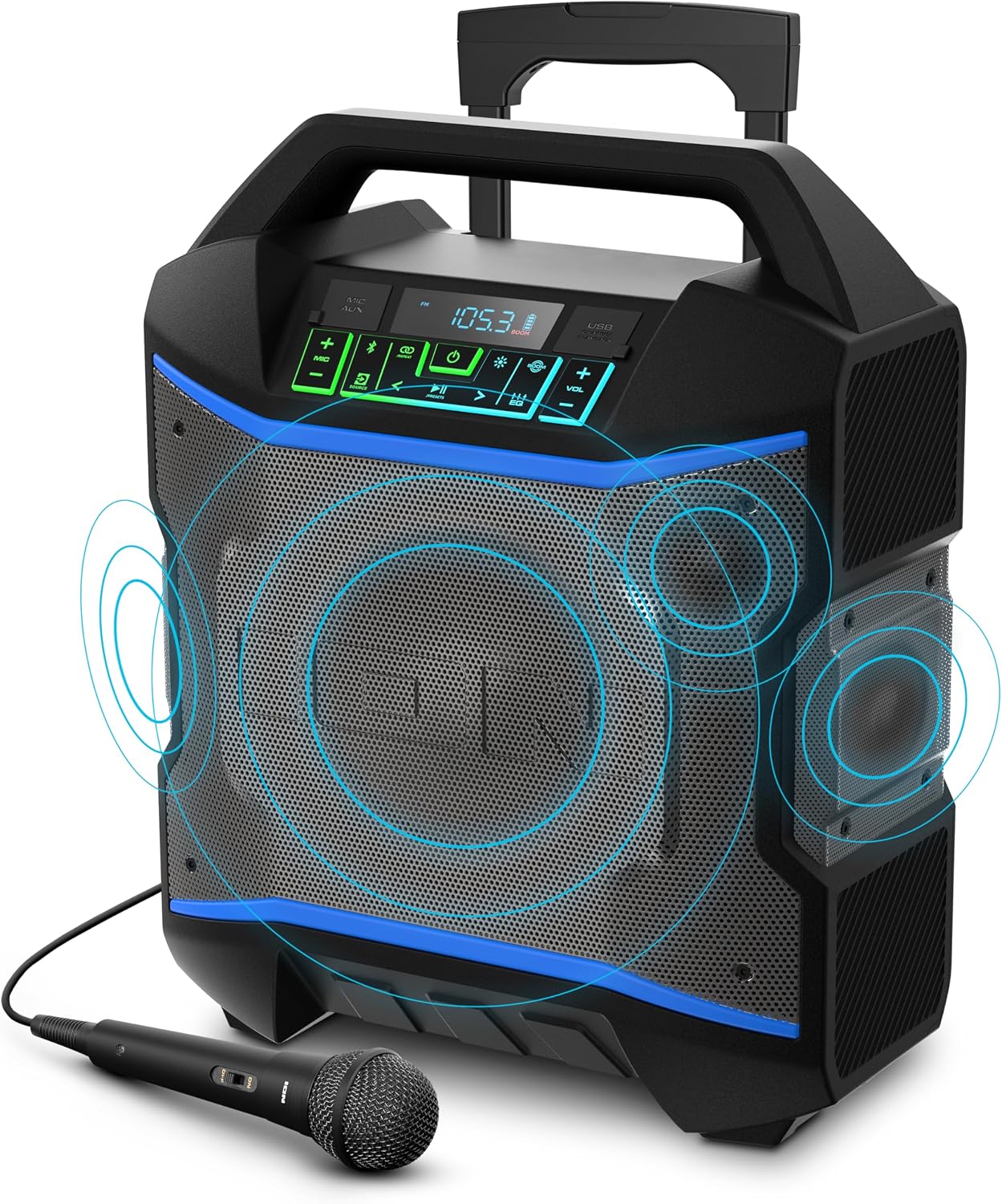 Detalle de ION BLCKRCKR2023 Portable Bluetooth Party Speaker, 120W, FM Radio and Mic