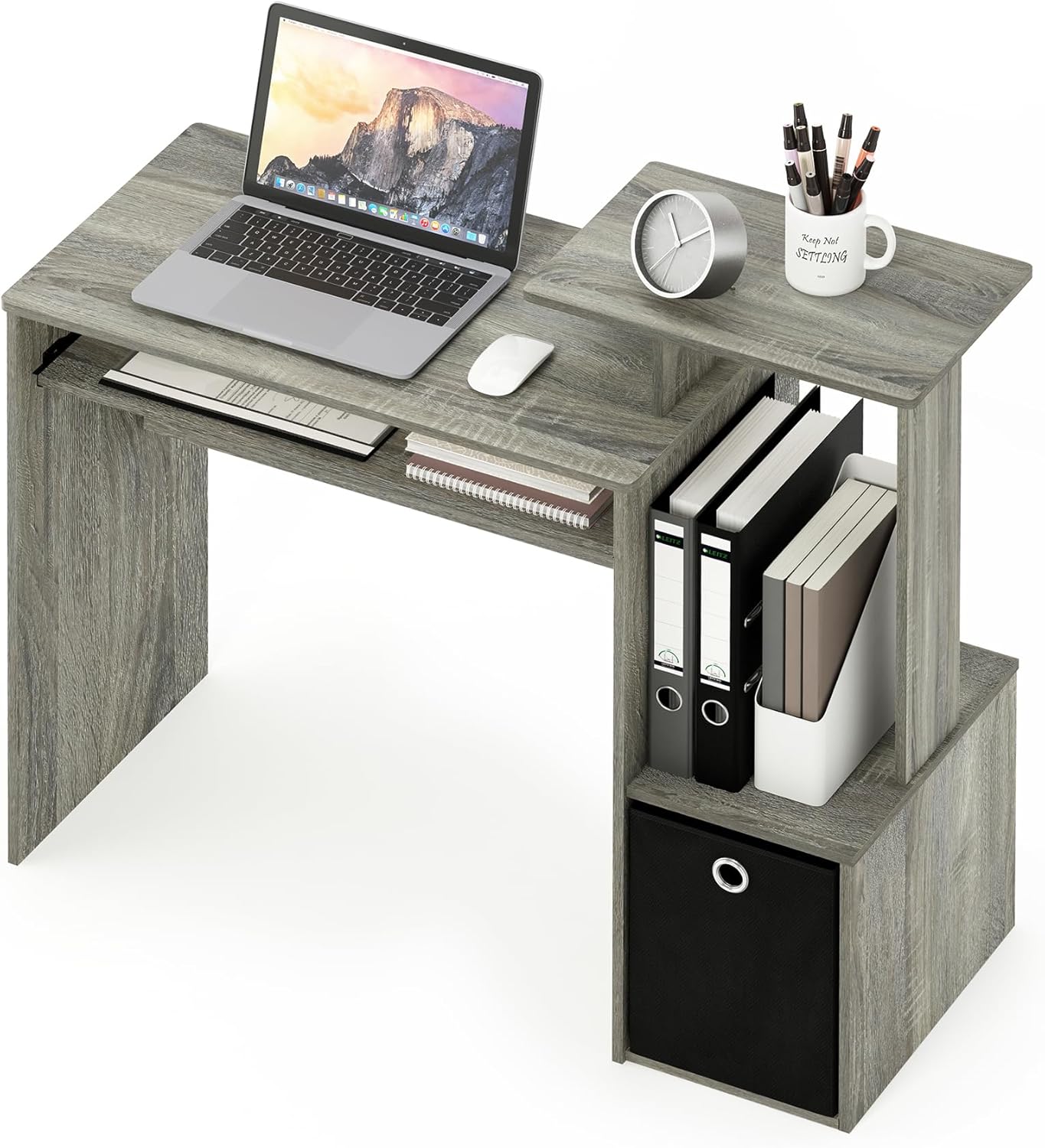 Detalle de Furinno ECON Scrivania da Gaming con Vassoio Tastiera in Grey Oak - 100 cm