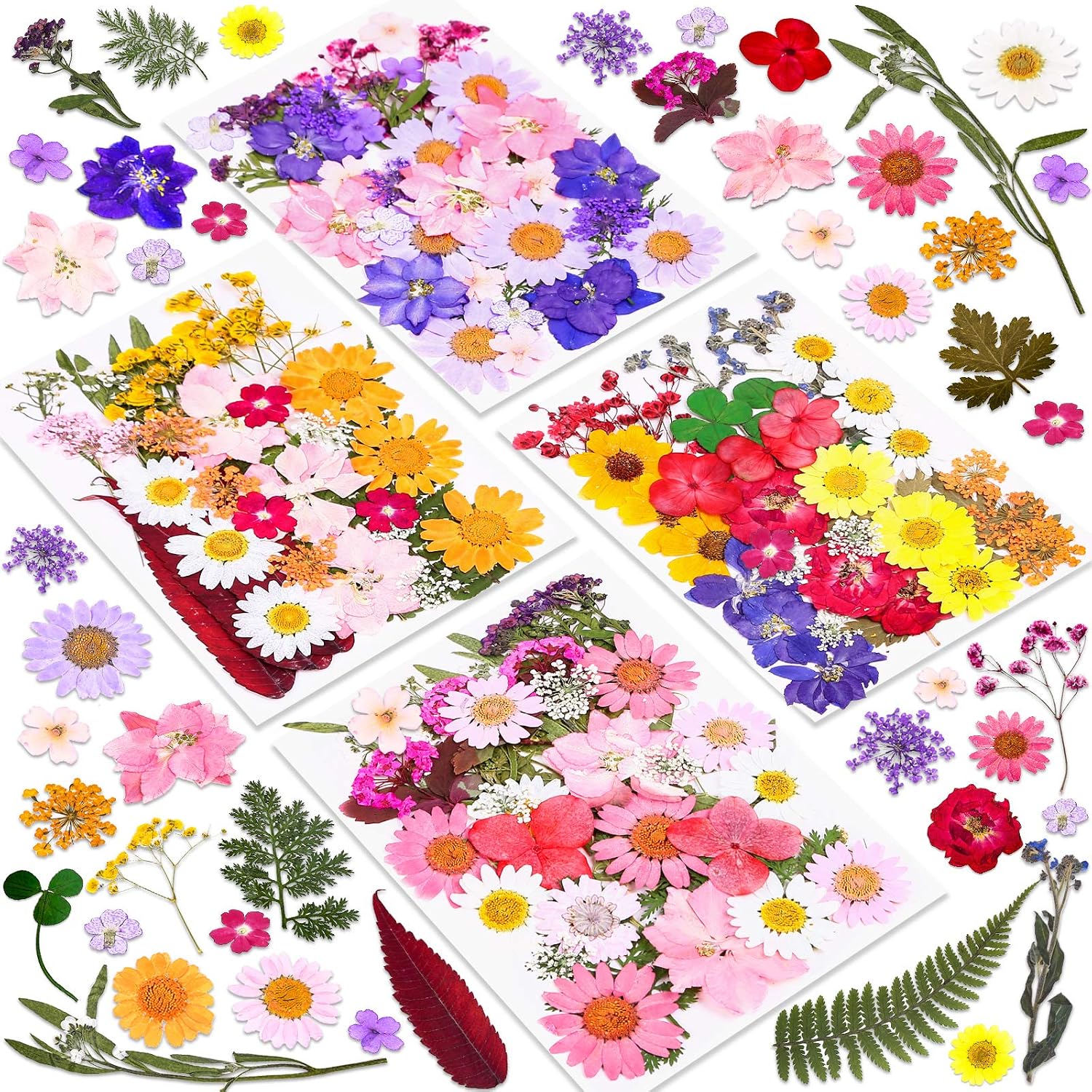 Detalle de Cruzix 011110 Pressed Flowers for Resin, 140-Piece Colorful Craft Kit