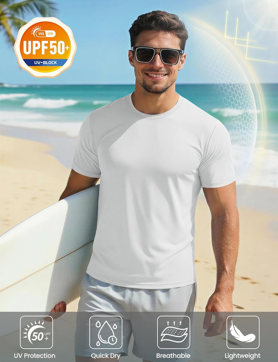Detalle 2 de MAGCOMSEN T-Shirt Sportive da Uomo: Rashguard UPF 50+ ad asciugatura rapida per outdoor e surfing