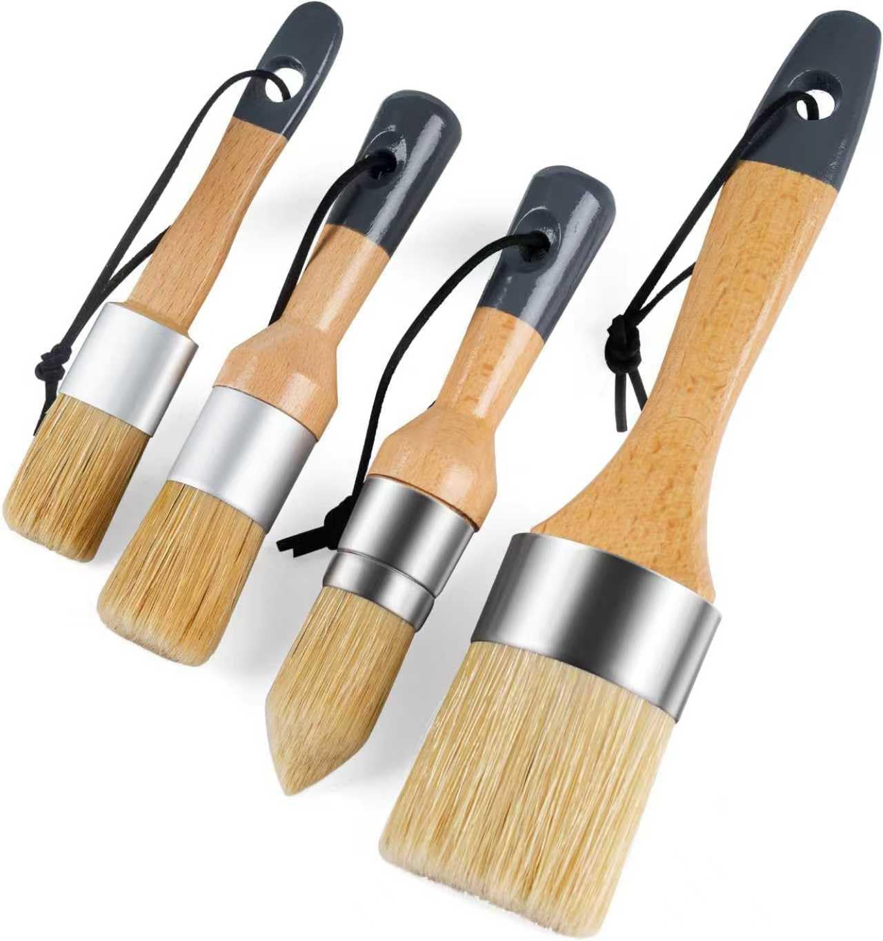 Detalle de Mister Rui Chalk Paint Brushes Set of 4 – Small Round, Pointed, Flat, and 2.5in Oval Brush