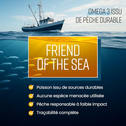 Thumbnail 7 de VitaBright Oméga 3 Gélules 1000–3000 mg: 990 mg EPA / 660 mg DHA, 300 gélules, huile de poisson purifiée et certifiée Friend of the Sea