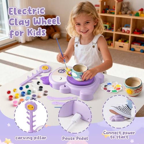 Detalle de Torno de Alfarería para Niños de Luxfizz | Kit completo de pintura y arcilla para 6–14 años