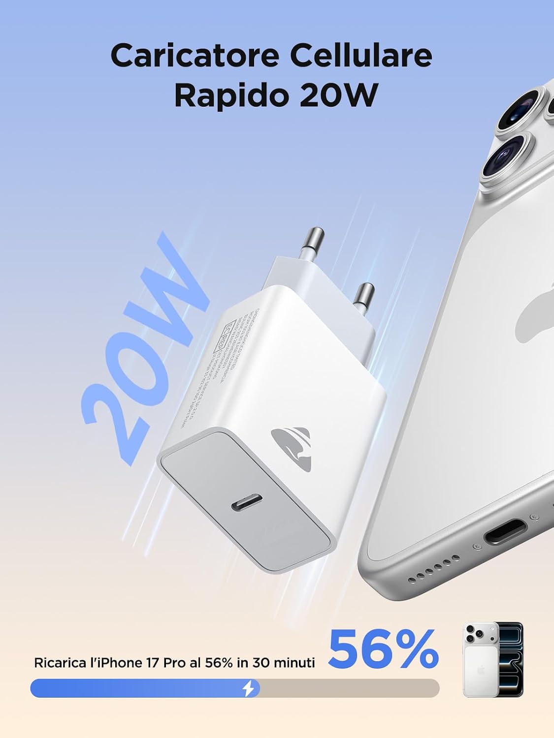 Detalle 2 de Caricatore USB-C 2 Pezzi da 20W PD: ricarica rapida per iPhone e dispositivi USB-C