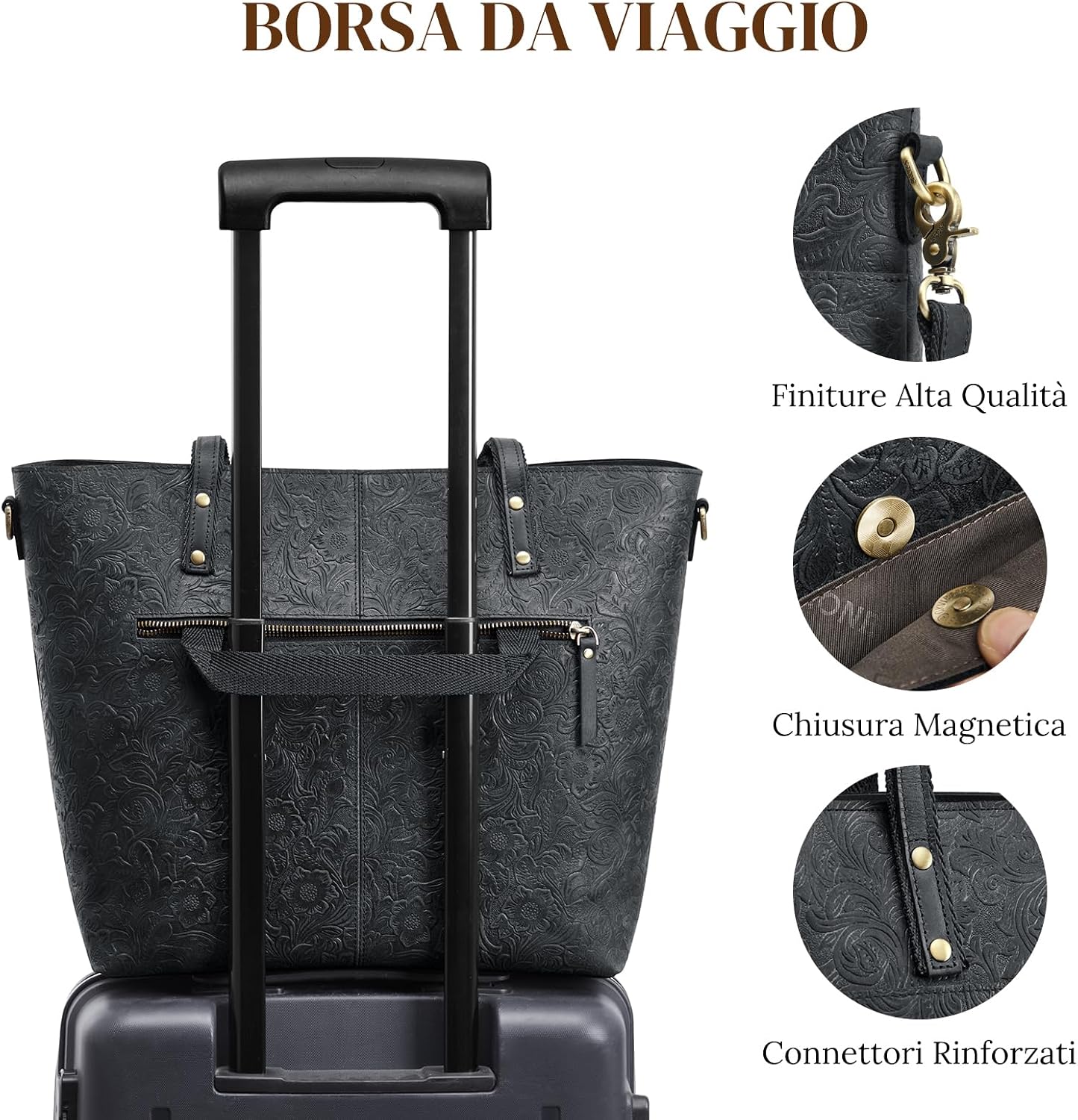 Thumbnail 4 de S-ZONE Borsa a tracolla in pelle Crazy Horse da donna, grande, con scomparti per laptop 14" e 15,6