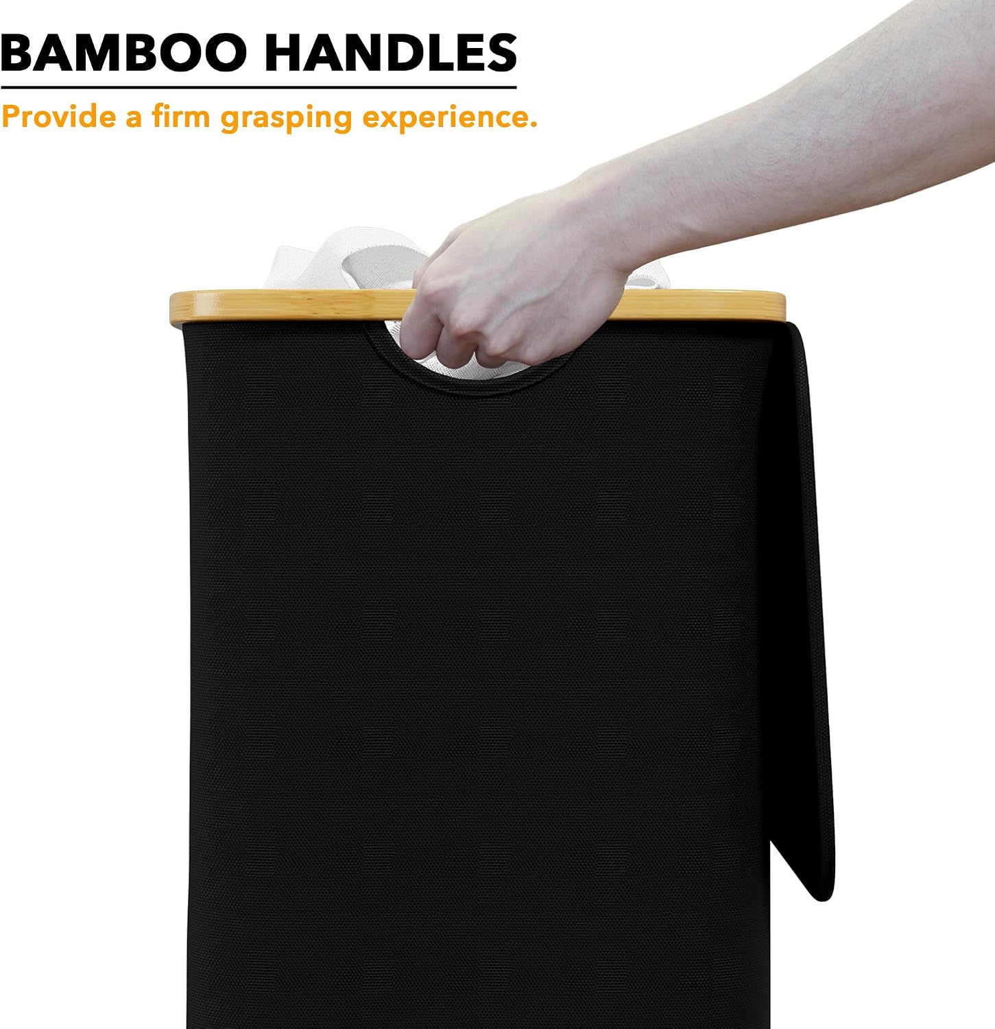 Thumbnail 3 de SpaceAid 110L Large Tall Laundry Hamper with Lid, Collapsible Bamboo-Handle Clothes Basket Bin (Black)