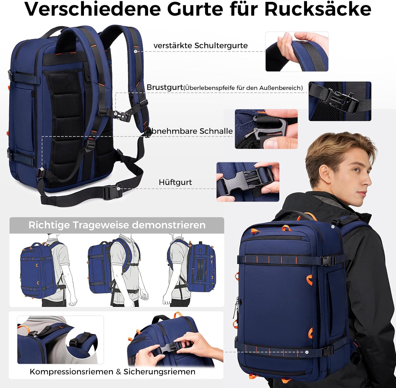 Thumbnail 3 de Fenree.geer Reiserucksack: Erweiterbarer Handgepäck-Rucksack mit Laptopfach bis 18,4 Zoll