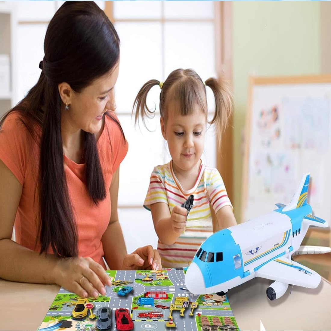 Detalle 2 de TocsQron 090001 Airplane Car Toy Set with City Play Mat and Mini Vehicles