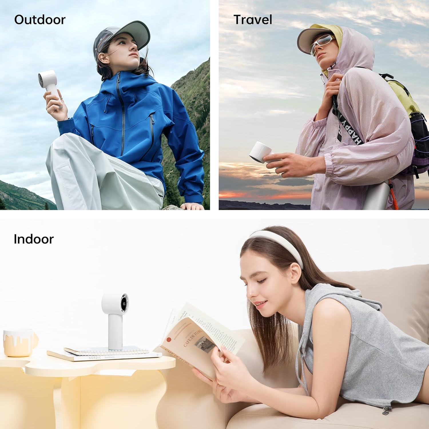 Detalle 2 de JISULIFE Portable Handheld Turbo Fan (5000mAh) – 5 Speeds, LED Display, 28H Runtime