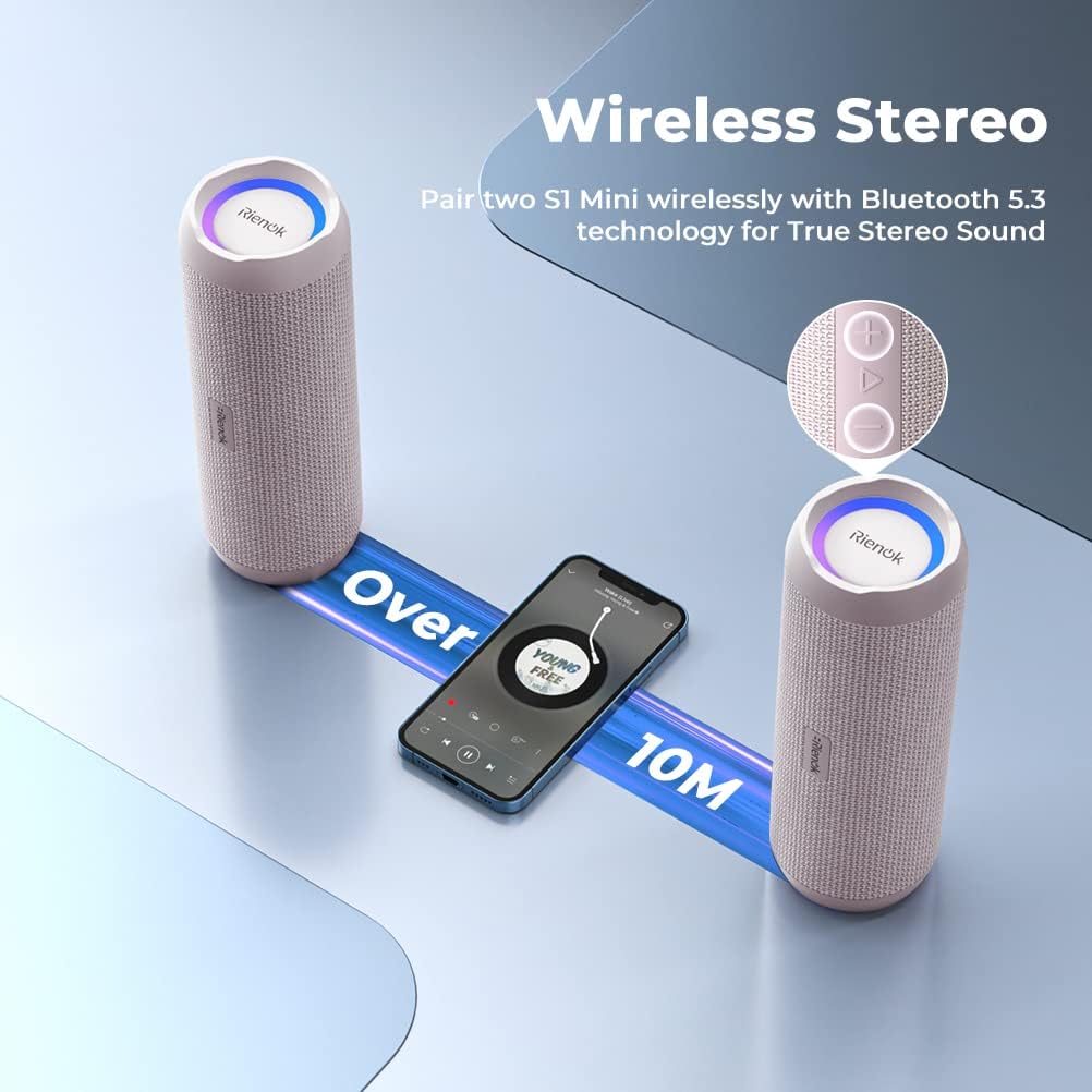 Detalle de RIENOK Bluetooth Speaker 30W (IP67) Dual Pairing Wireless Speaker with Bass Boost, TF/AUX & RGB