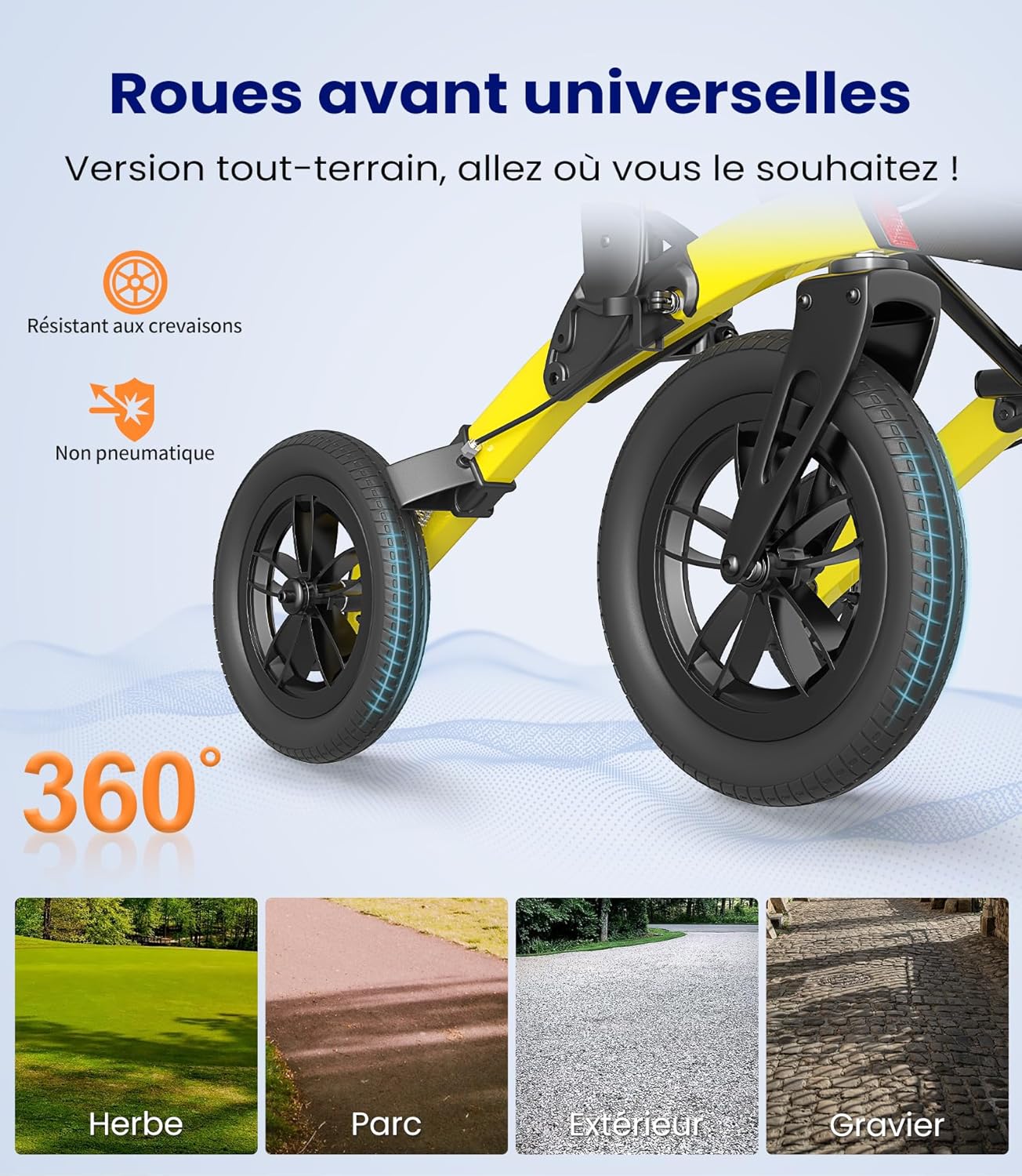 Detalle de VOCIC Déambulateur 4 roues pliable léger avec siège et panier – aluminium ajustable, jaune