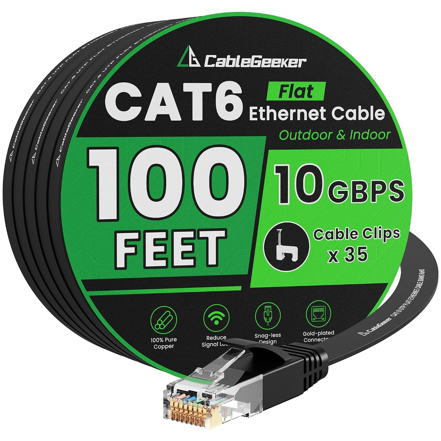 Detalle de Cat 6 Ethernet Cable 100 ft — High Speed 10Gbps