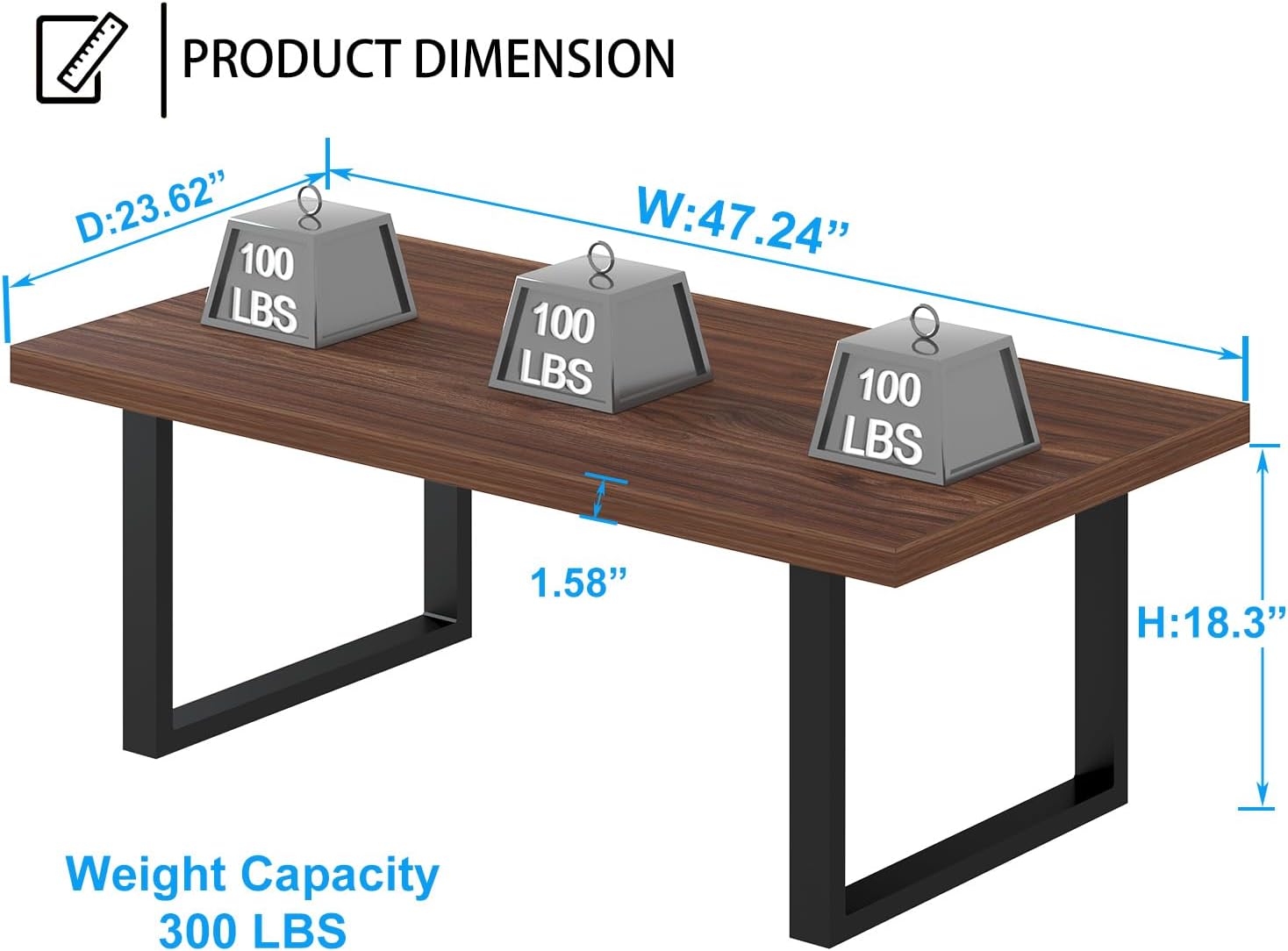 Thumbnail 1 de IBF Tavolino da salotto in legno e metallo industriale rettangolare 120 x 60 x 46,5 cm rovere e noce
