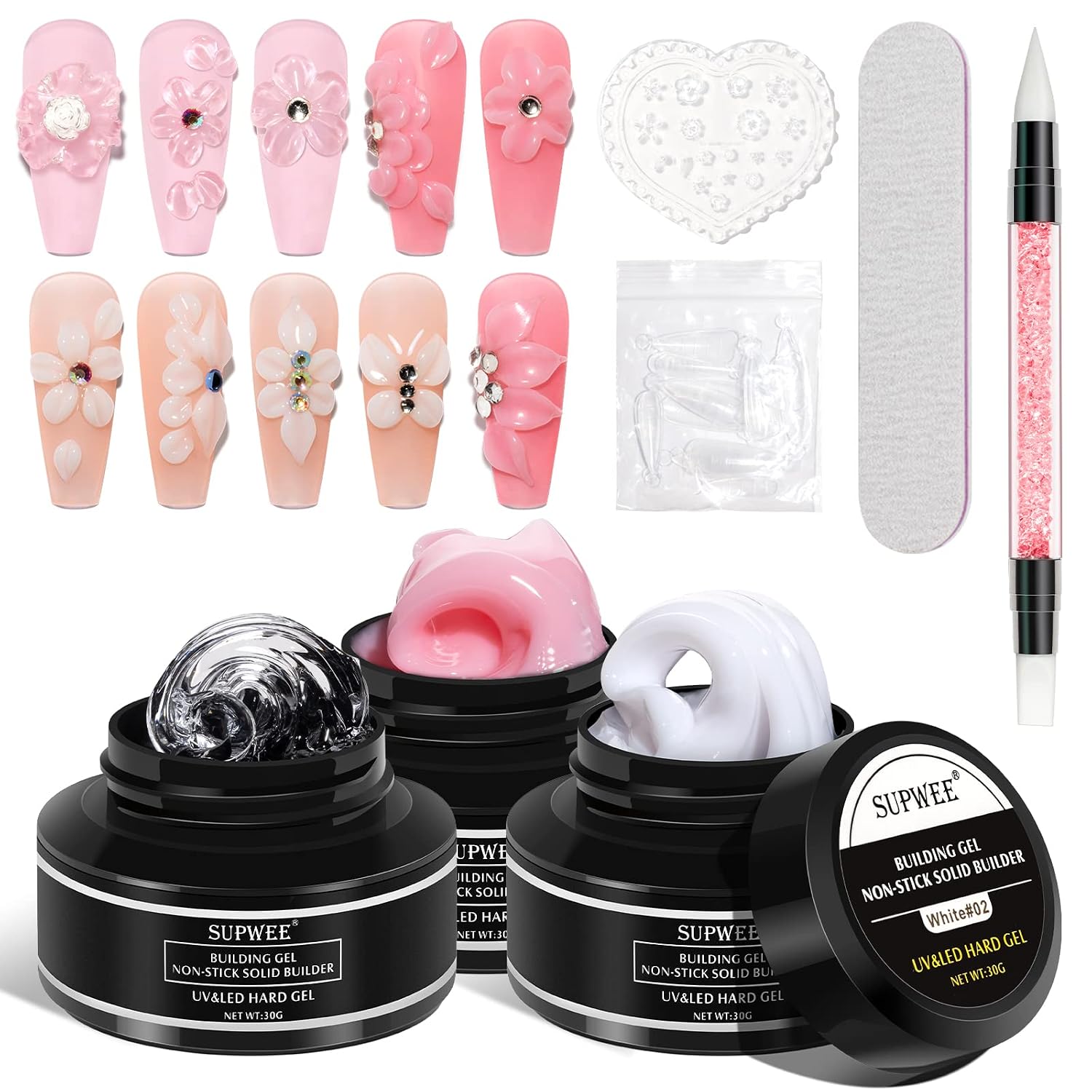 Detalle de SUPWEE 3D Nail Builder Gel Kit, 3 Colors with Sculpting and Extension Molds