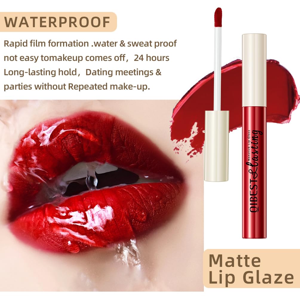 Detalle 2 de QiBest 12-Piece Matte Liquid Lipstick Set (24-Hour, Waterproof) — Nude & Dark Red Velvet Finish