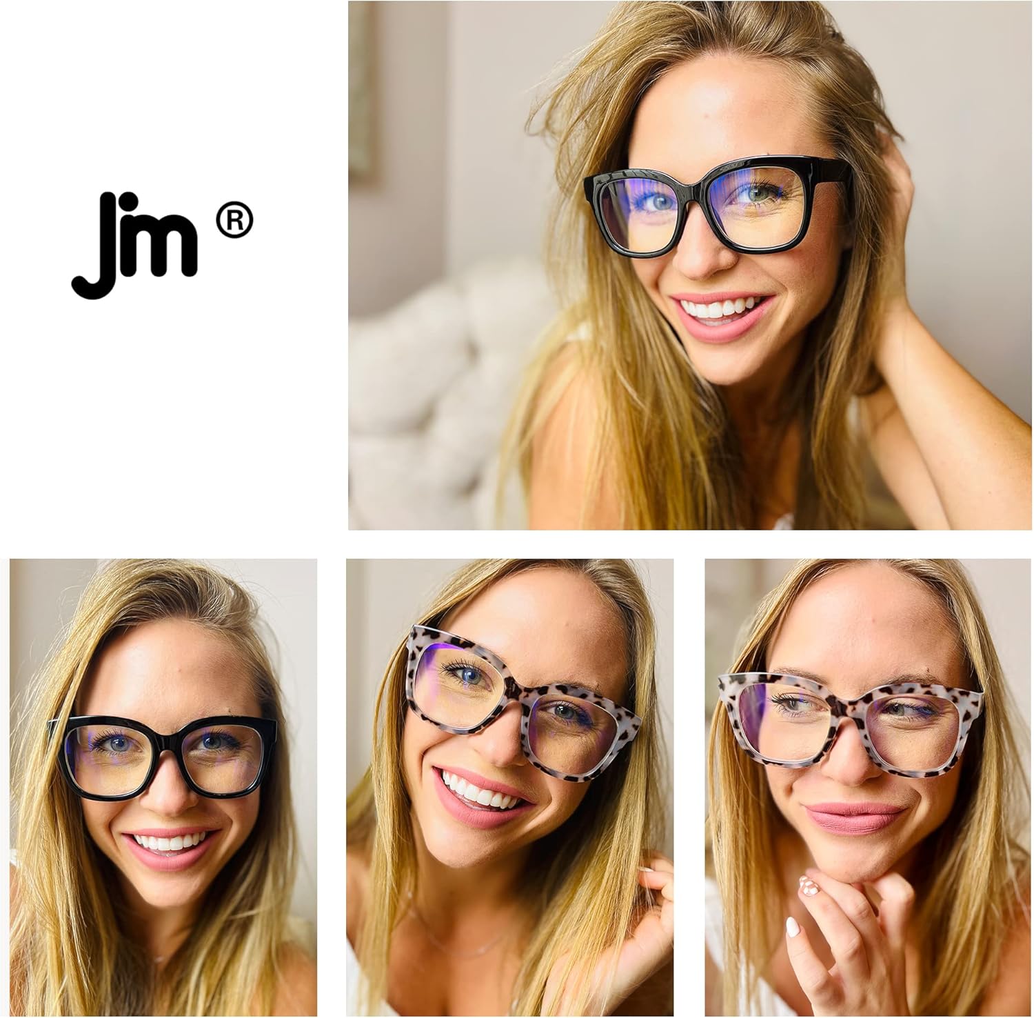 Detalle de JM 3 Pack Oversized Reading Glasses for Women with Blue Light Blocking Lenses & Spring Hinge (Large Square)