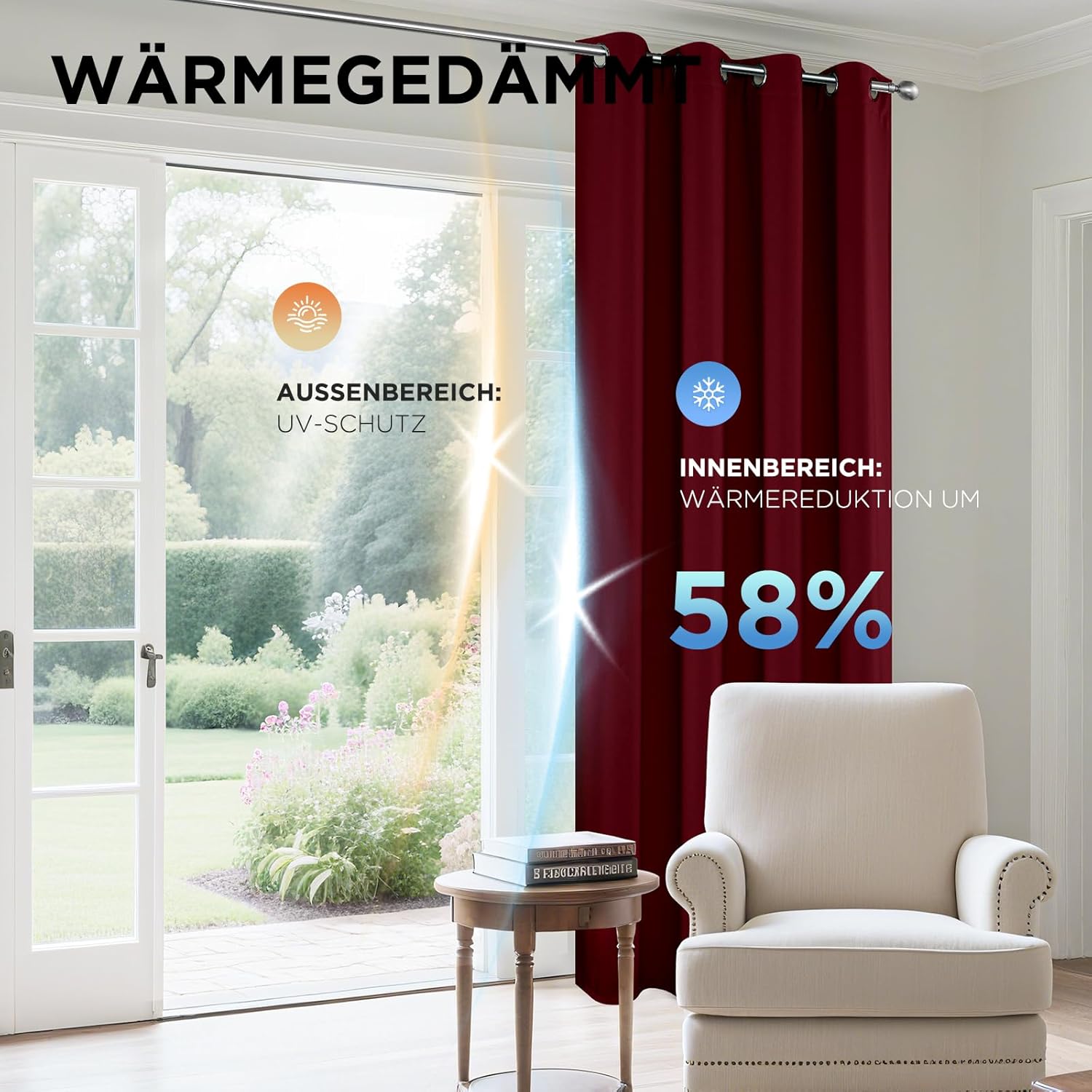 Thumbnail 4 de Joydeco blickdichte Verdunkelungsvorhänge mit Ösen (2 Stück) – Burgunderrot, H 245 x B 140