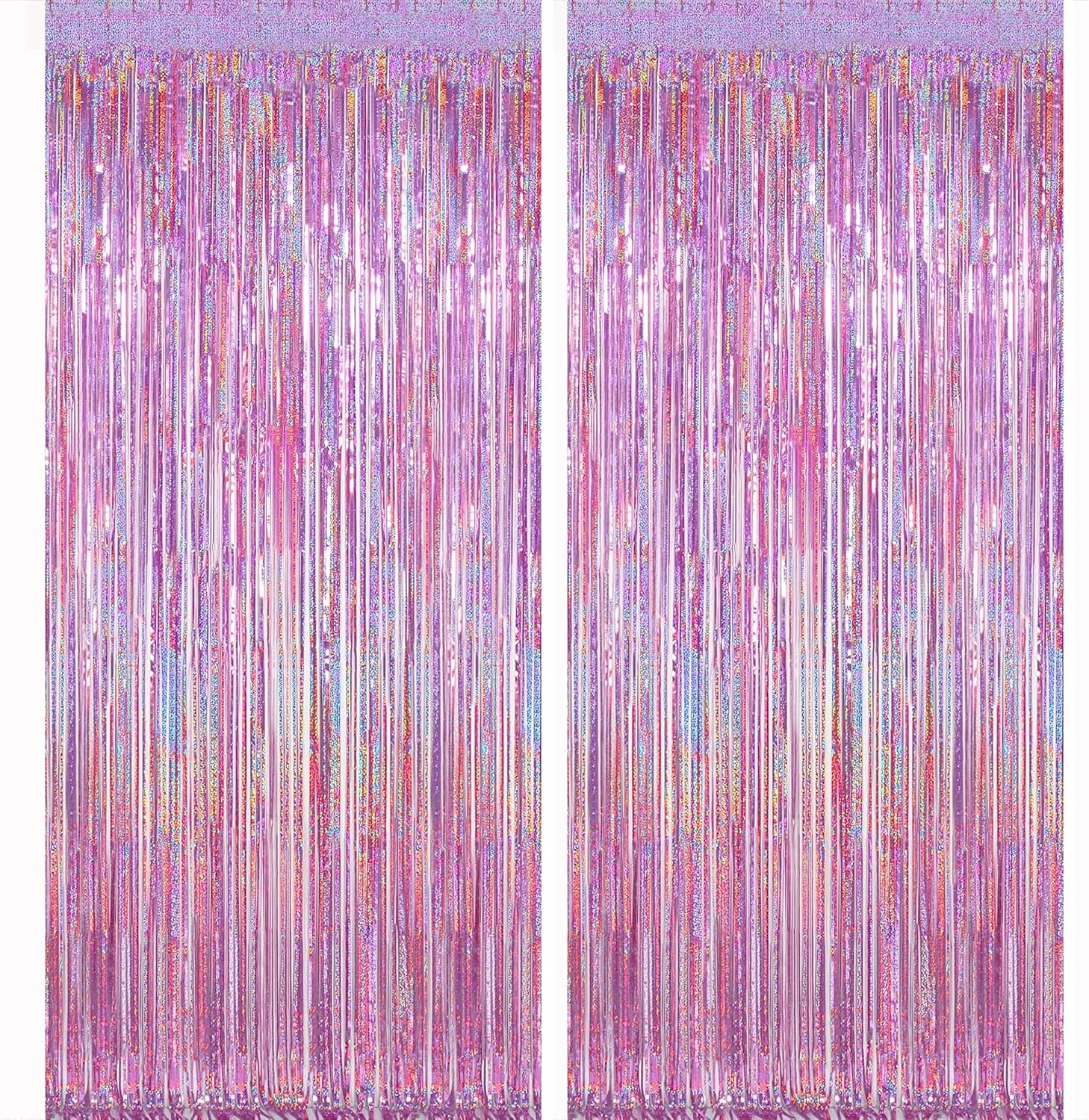 Detalle de Lericttor 2Pcs 3.3ft x 8.2ft Pink Glitter Foil Curtain Backdrop (2 Pack) for Parties