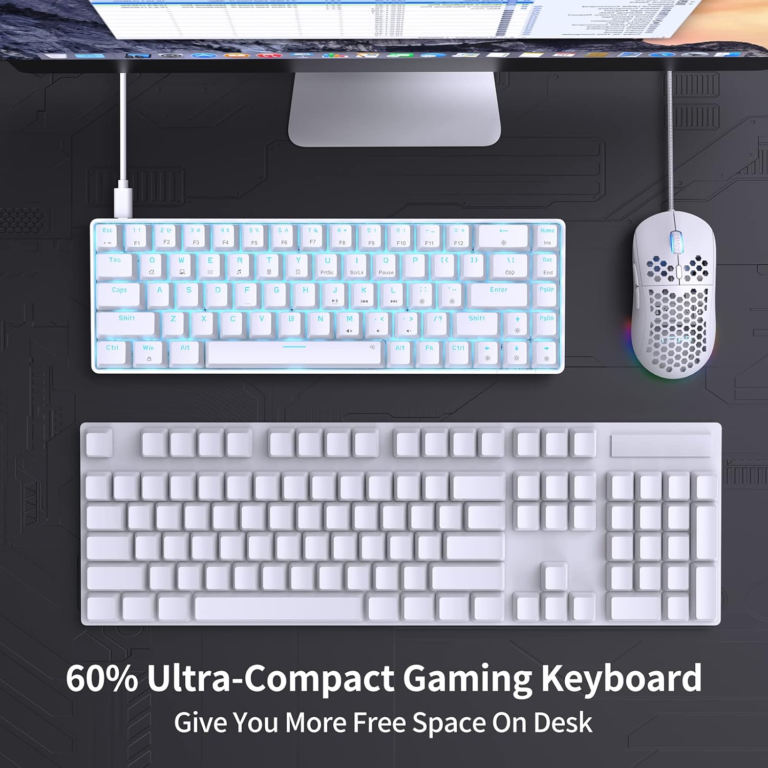 Thumbnail 1 de Dierya T68SE 60% Gaming Mechanical Keyboard (68-Key) with Blue Switches, White