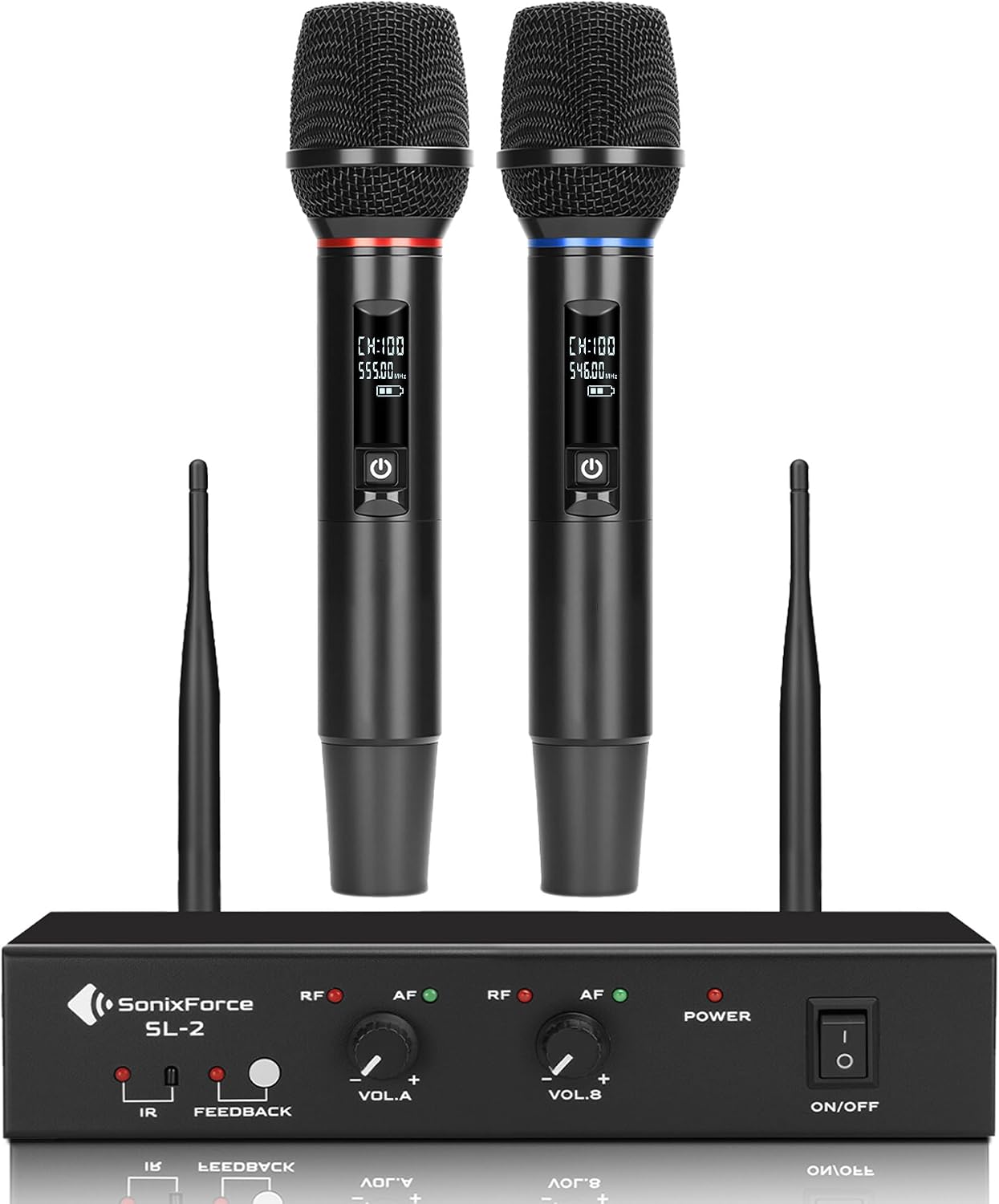 Detalle de SonixForce SL-2 Dual Wireless Microphone System, UHF, Two Handheld Mics