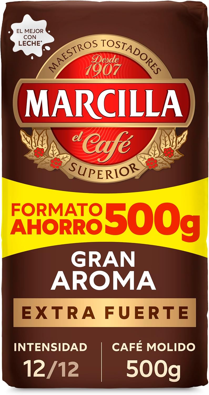 Detalle de Marcilla Café Molido Extra Fuerte 500 g, Intensidad 12. Ideal para cafetera italiana, filtro o pistón