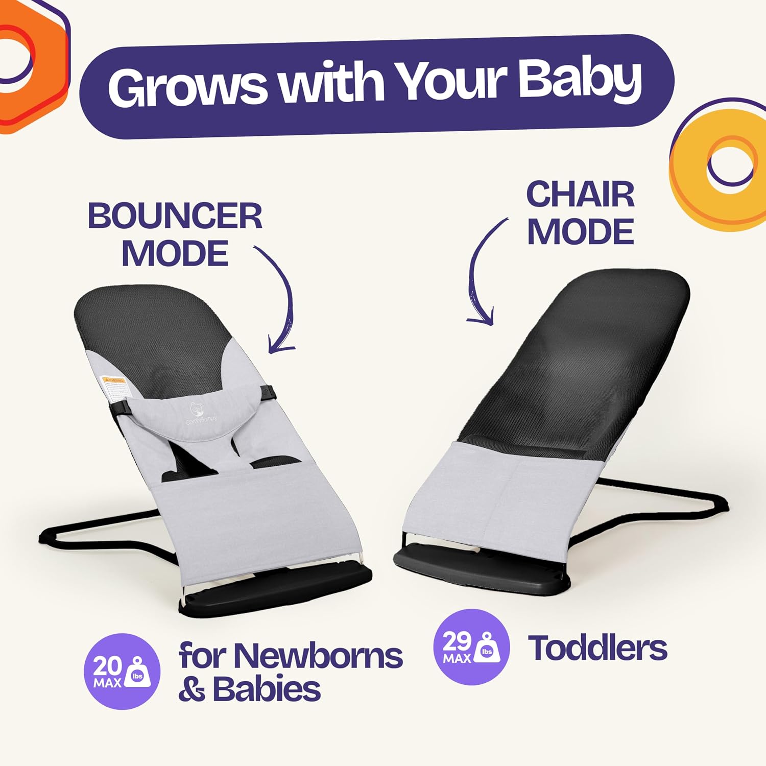 Detalle de ComfyBumpy Portable Baby Bouncer, Organic Cotton, 3 Recline Positions