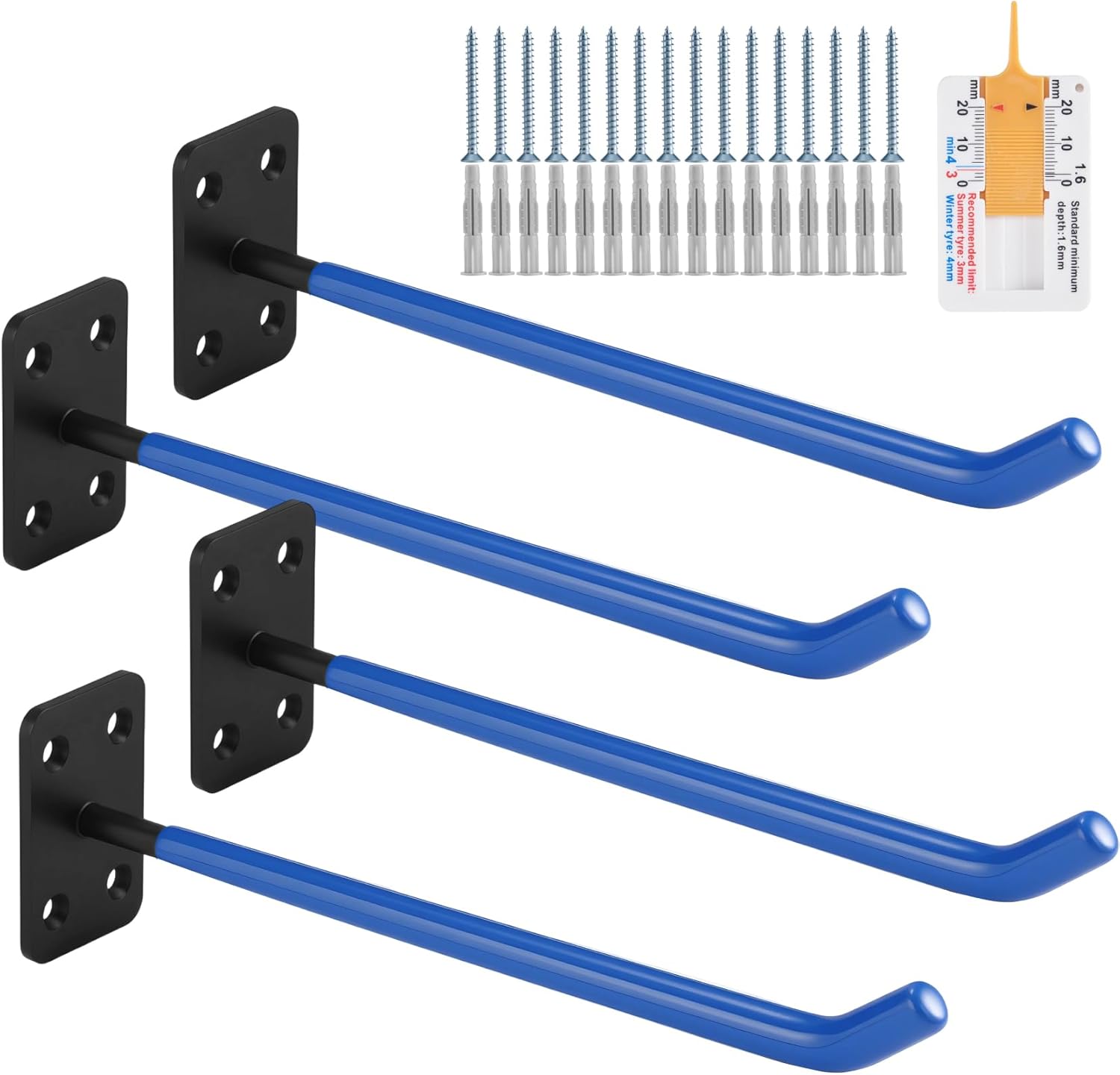 Detalle de MHHO-WG Wall-Mounted Tire Rack, 4-Piece Blue Stainless Steel, 50 kg