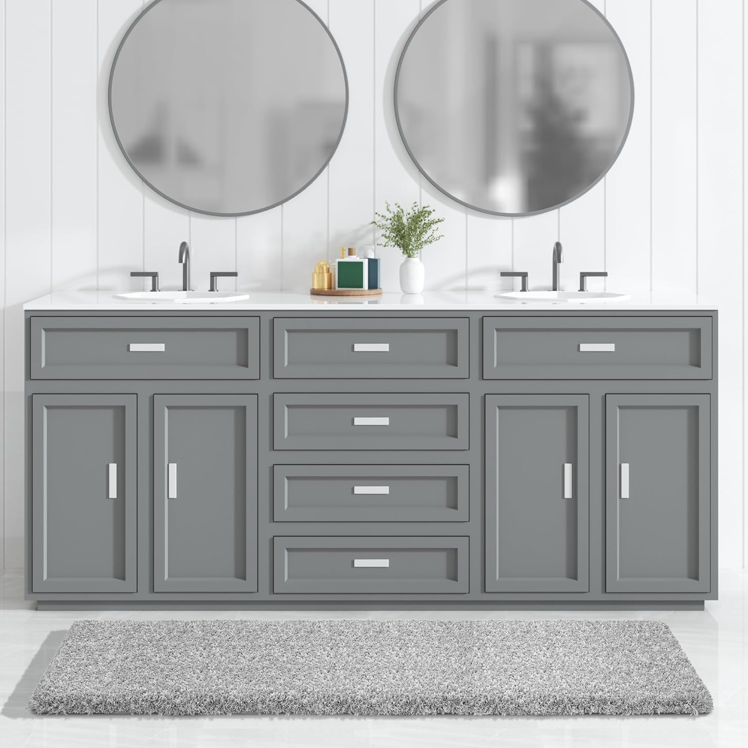 Thumbnail 1 de Yimobra Luxury Bathroom Rugs Fluffy Bath Mats (Non Slip, Plush Microfiber) 60"x24" Light Gray & White