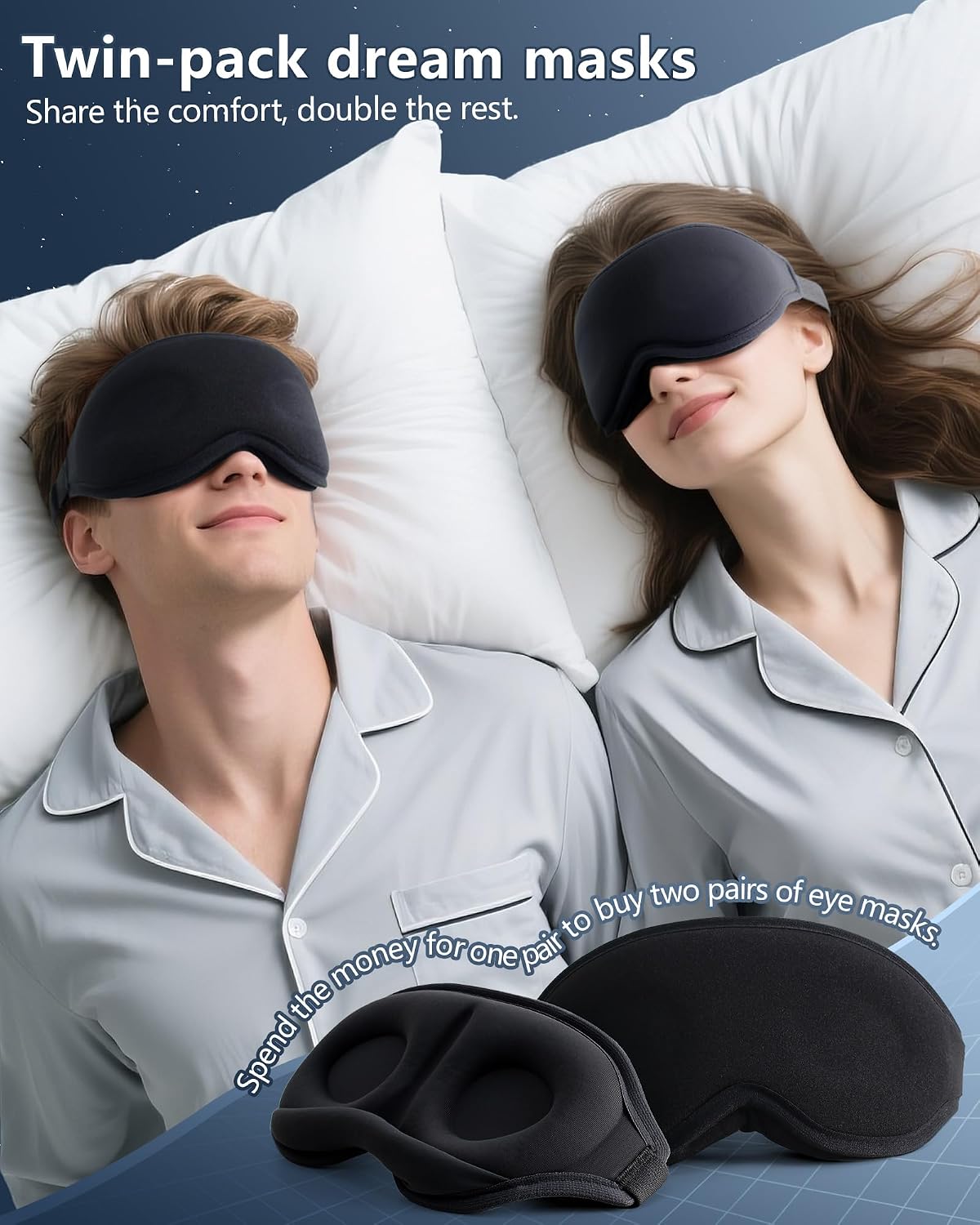 Detalle 2 de Eye Mask 2 Pack 3D Sleep Mask Black