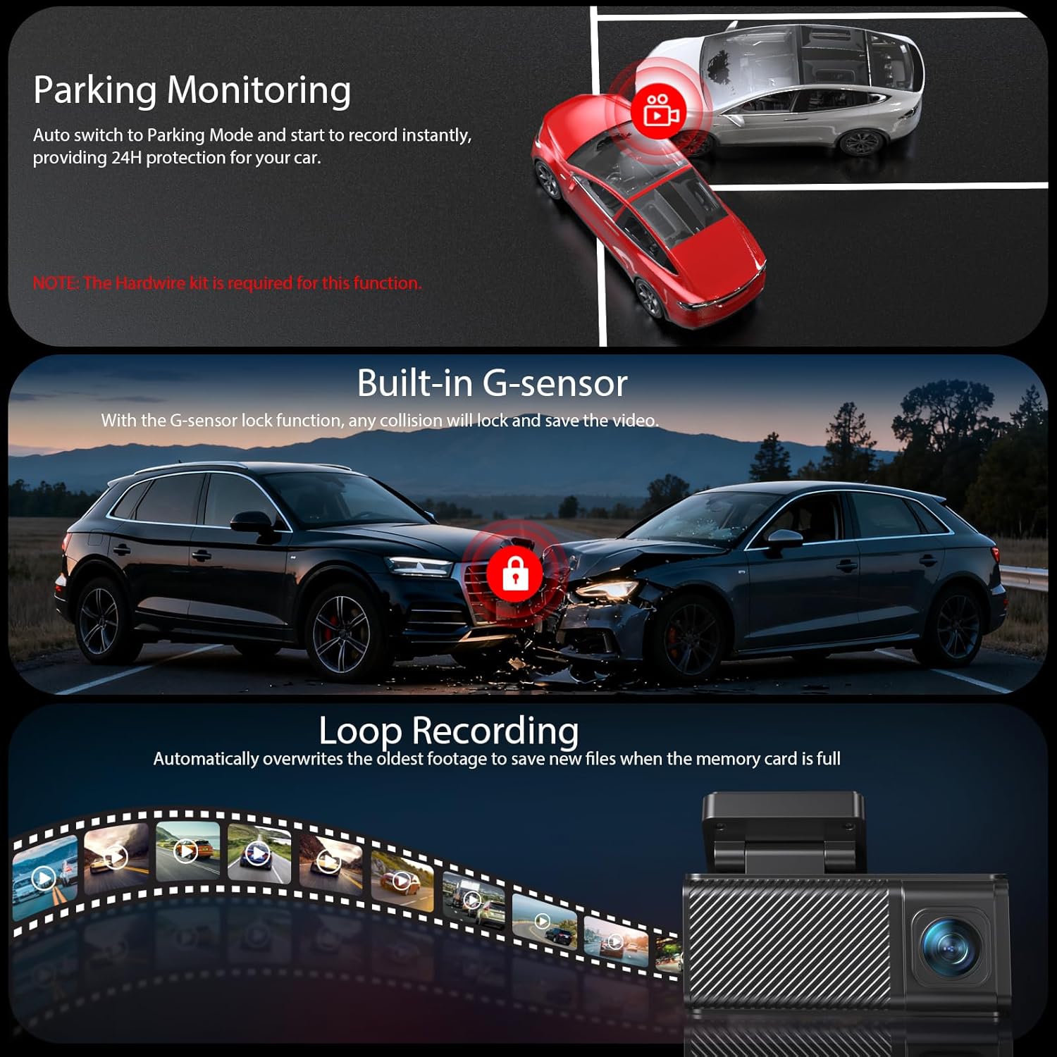 Detalle de Beferich 4K Dash Cam Front and Rear with 64GB, GPS, and 5.8GHz WiFi
