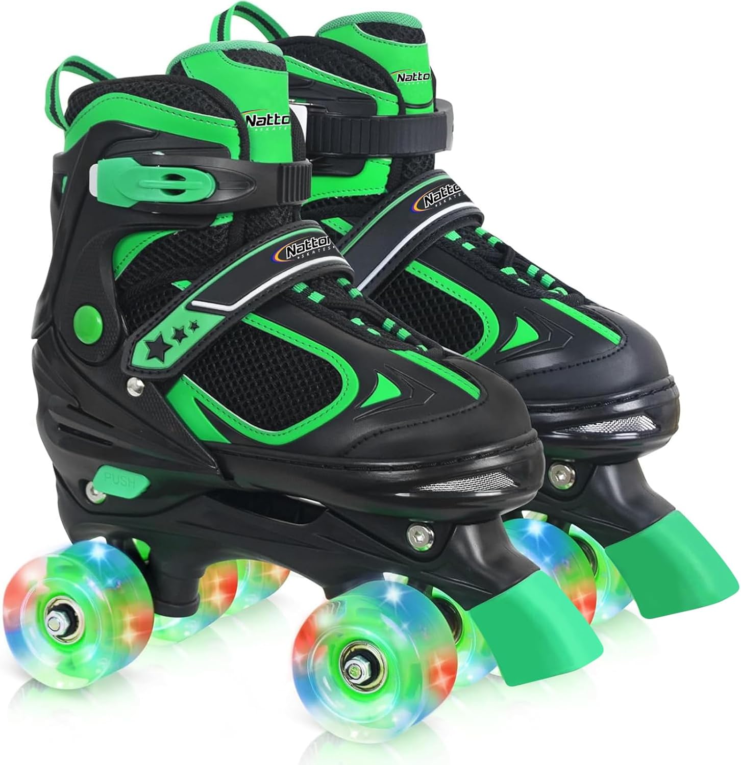 Detalle de Nattork Kids Adjustable Quad Roller Skates with Light-Up Wheels