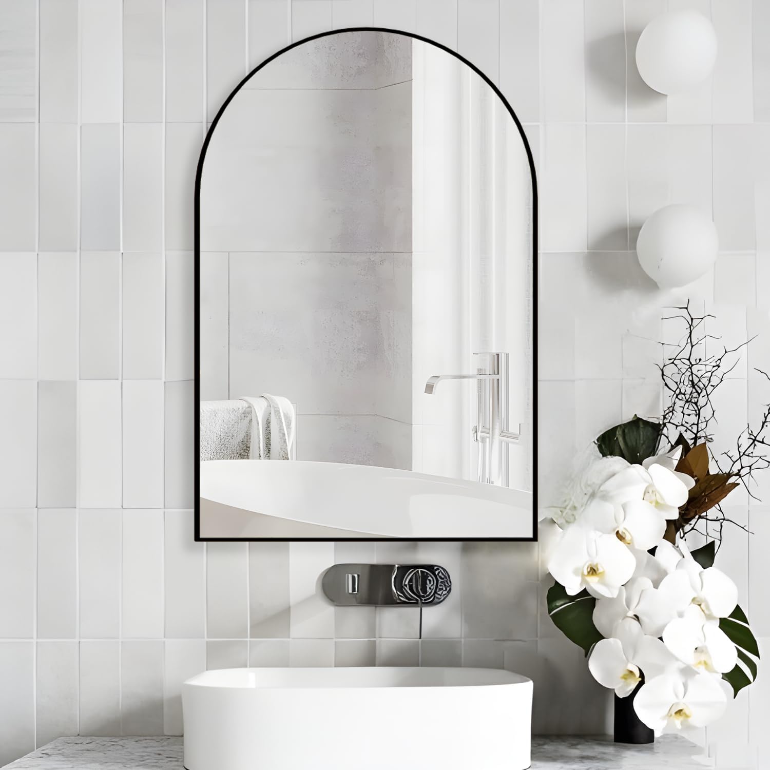 Thumbnail 4 de NEUWEABY Arched Wall Mirror, 24 x 36, Black Metal Frame