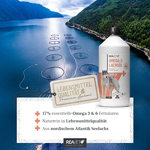 Detalle de ReaVET Lachsöl Hunde 1 Liter – Omega-3 Boost aus Atlantiklachs, frisch abgefüllt in Deutschland