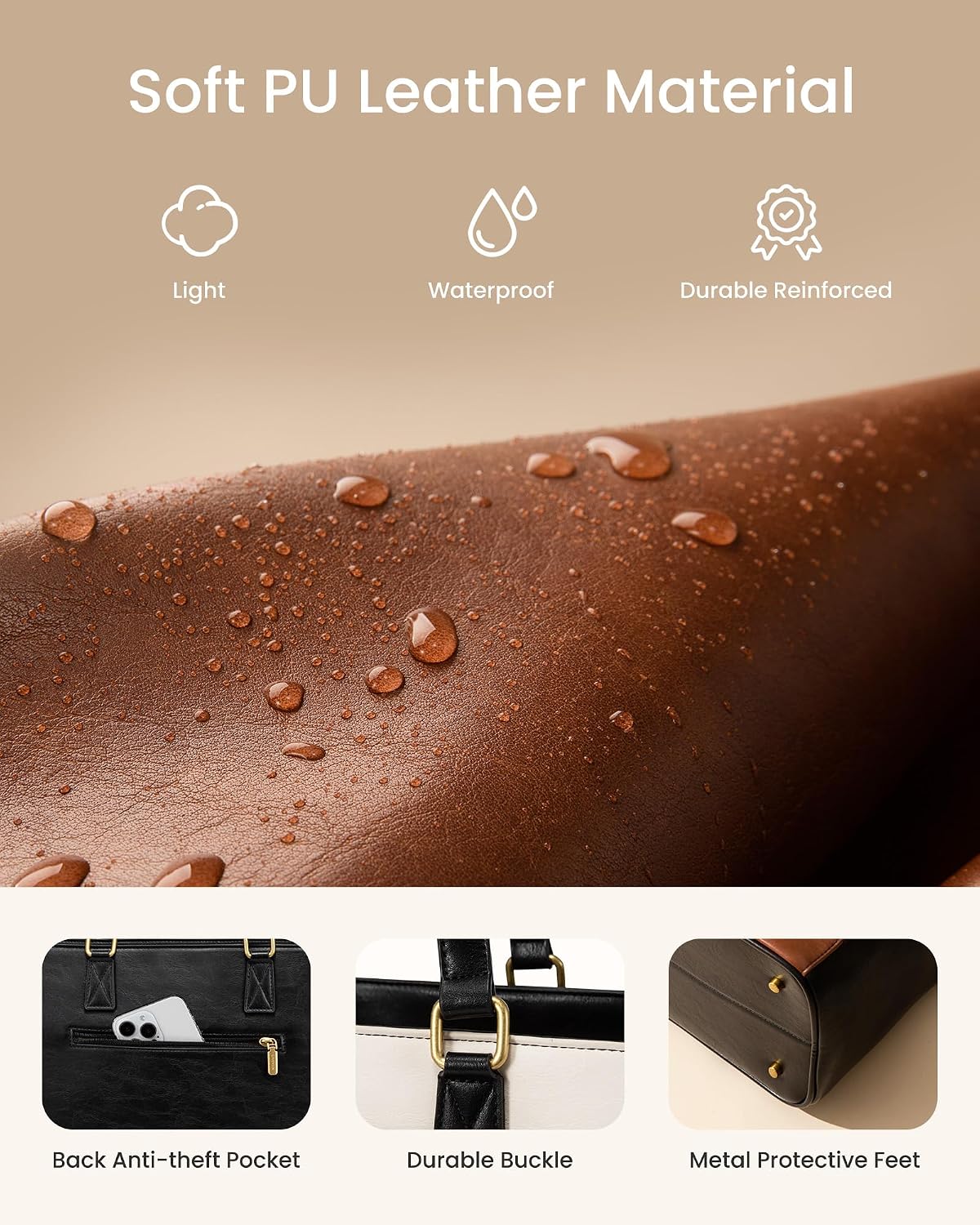Thumbnail 4 de LOVEVOOK 17.3 Inch Laptop Tote for Women: Vintage Leather-Style Work Bag with Structured Compartments