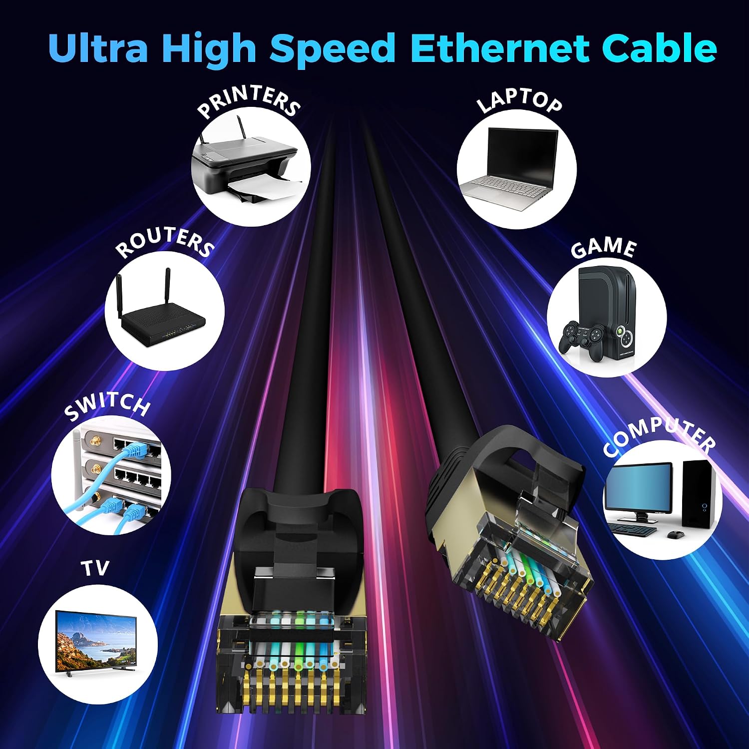 Detalle 2 de Cat 7 Ethernet Cable 3 FT – 10Gbps High-Speed, SFTP Shielded, 3 Feet, Black