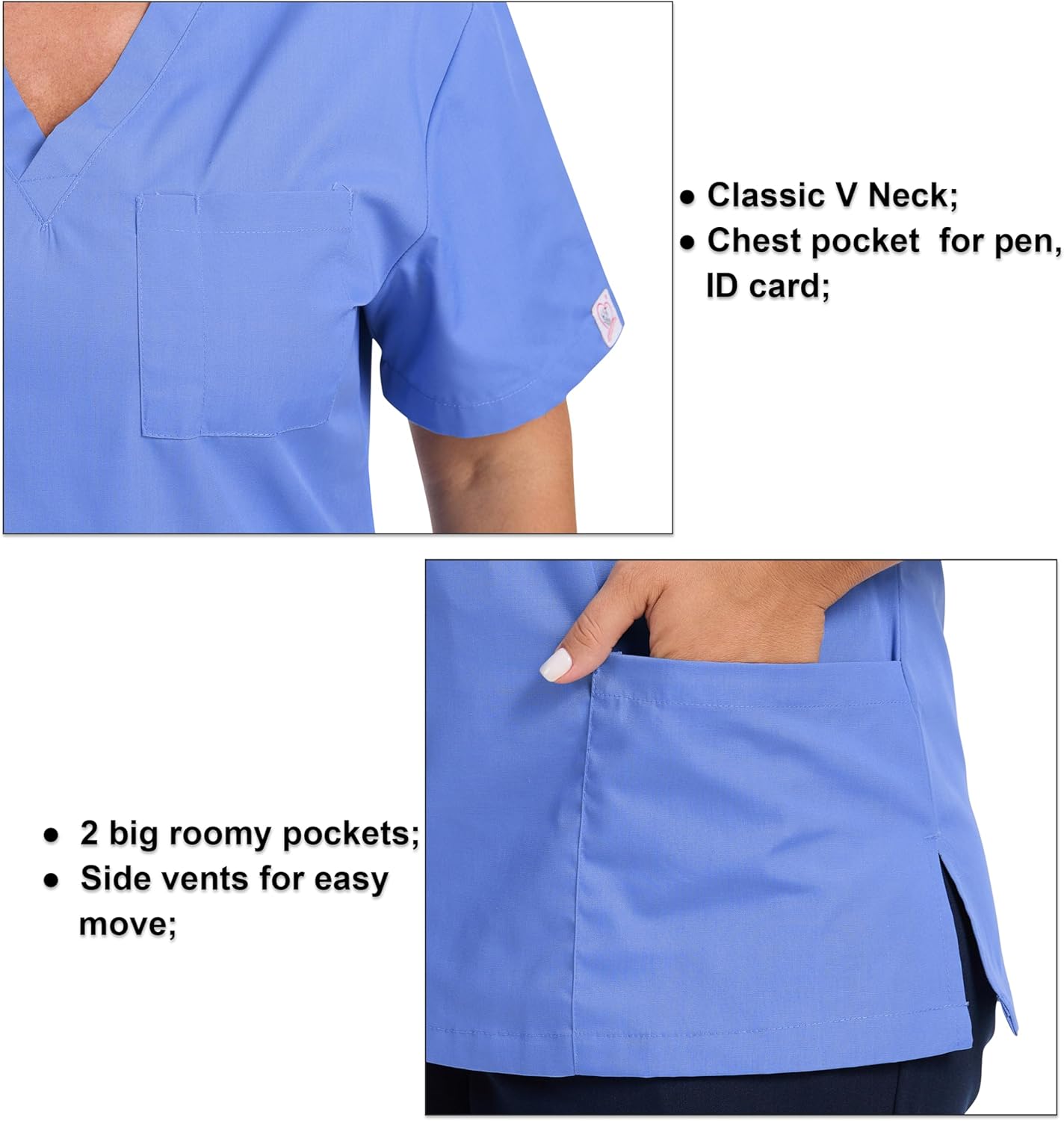 Detalle de JONATHAN UNIFORM Kasacks Damen Pflege – V-Ausschnitt, 3 Taschen, Stifttasche, Belüftungsöffnungen