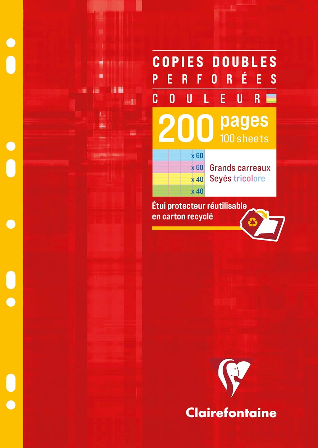 Clairefontaine 47111C Étui de Copies Doubles Perforées A4 200 Pages — Couleurs Assorties