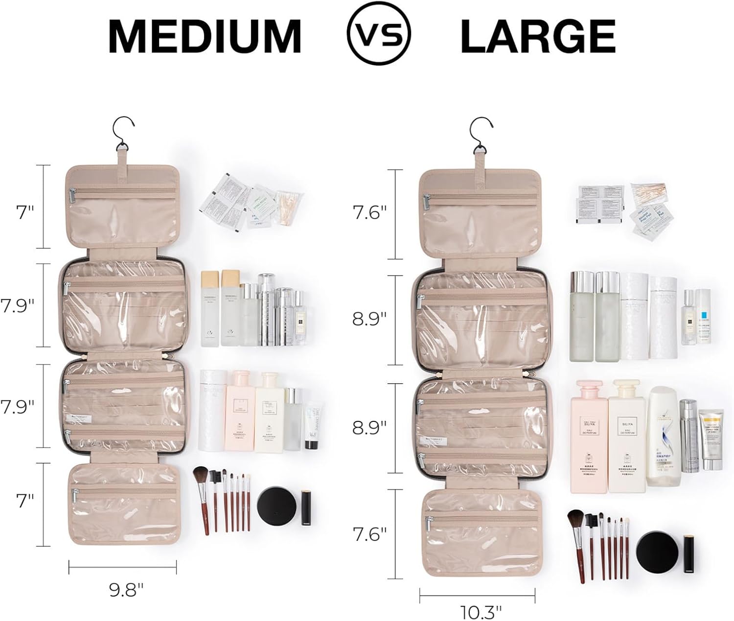 Detalle de BAGSMART Hanging Toiletry Bag Travel Large Capacity (Medium-Pink) with hook and compartments