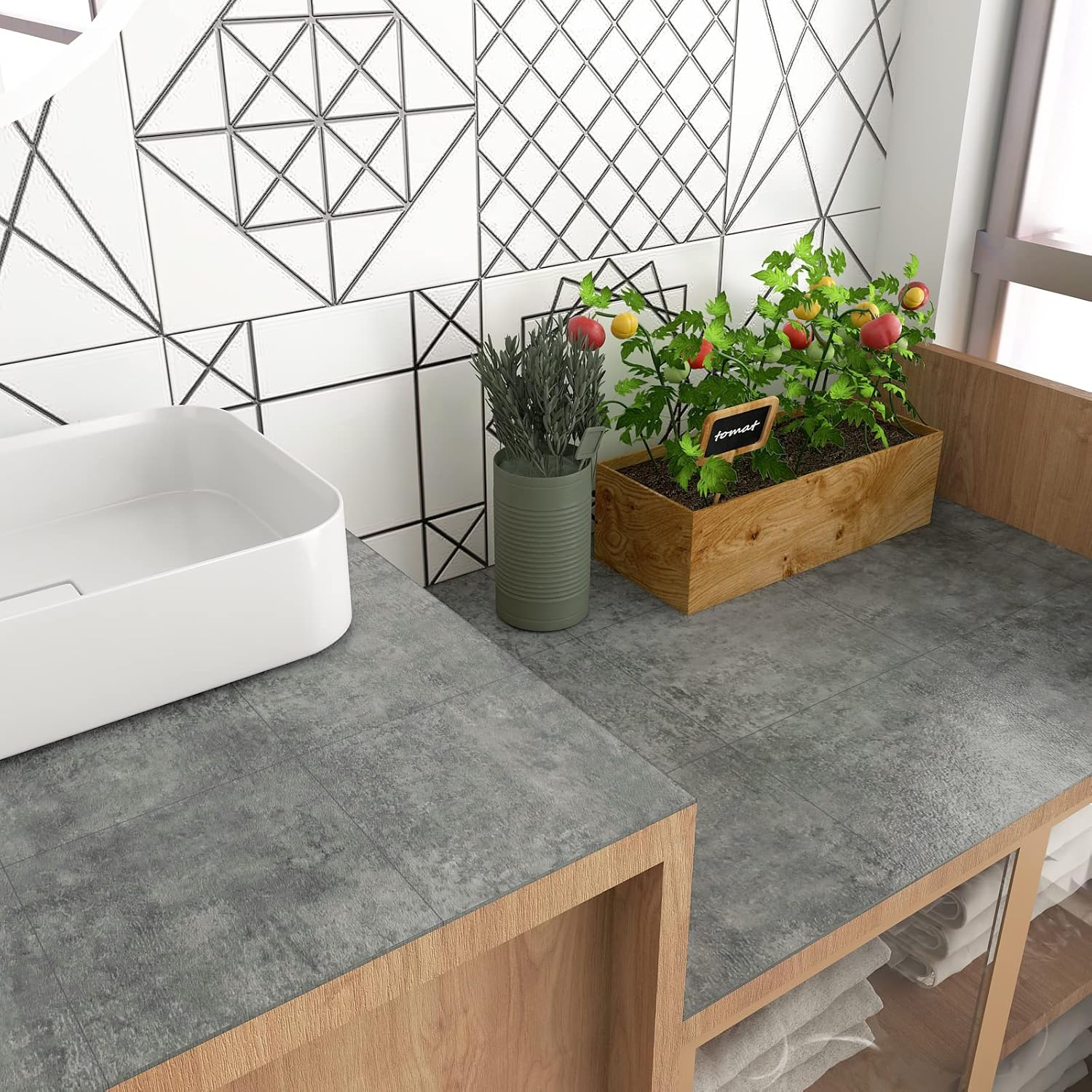 Thumbnail 3 de VEELIKE Self-Adhesive Floor Tiles: Concrete Effect Vintage Grey 30x30cm (24 Tiles)