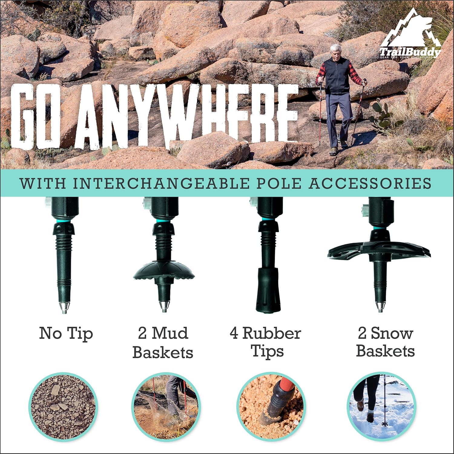 Thumbnail 4 de TrailBuddy Trekking Poles (7075 Aluminum) — Lightweight Collapsible Hiking Poles for Women, Men & Seniors