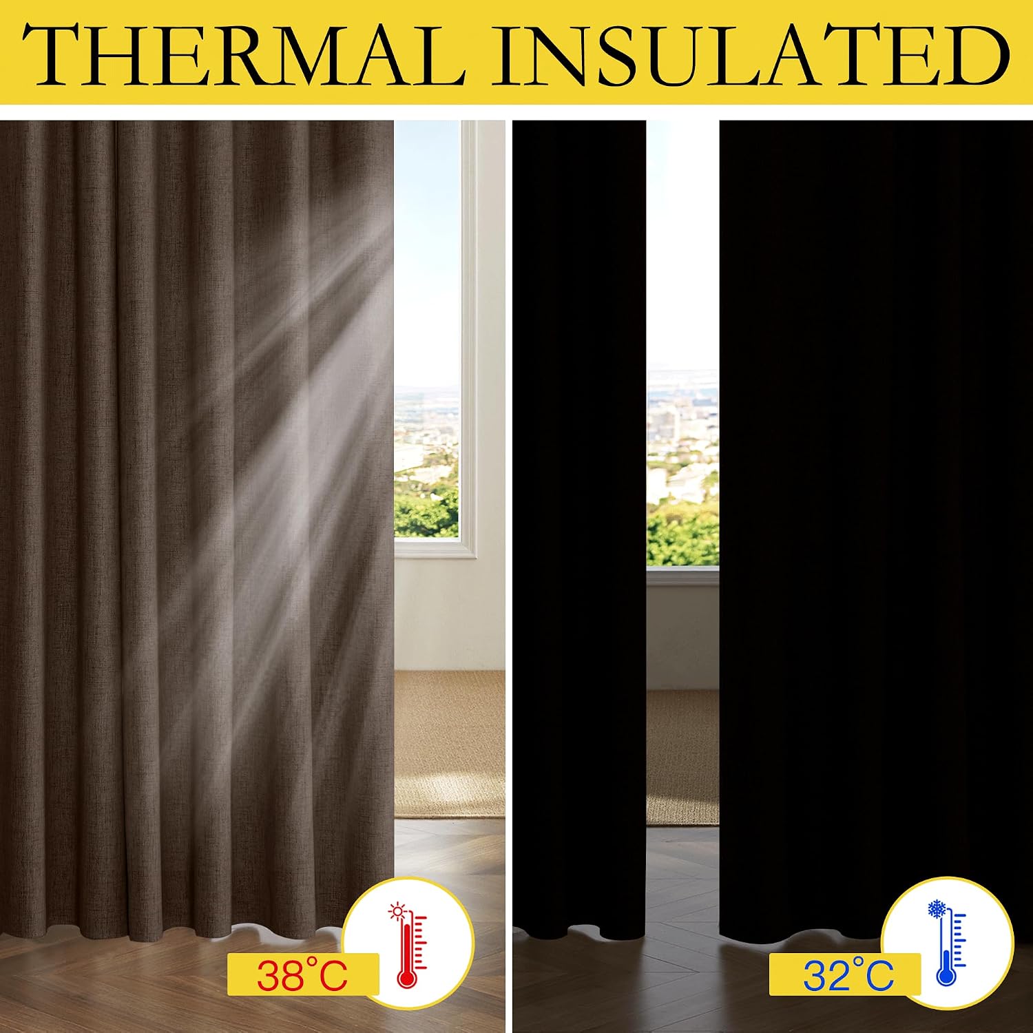 Thumbnail 5 de NICETOWN Coffee Vintage Linen Blackout Curtains for Living Room