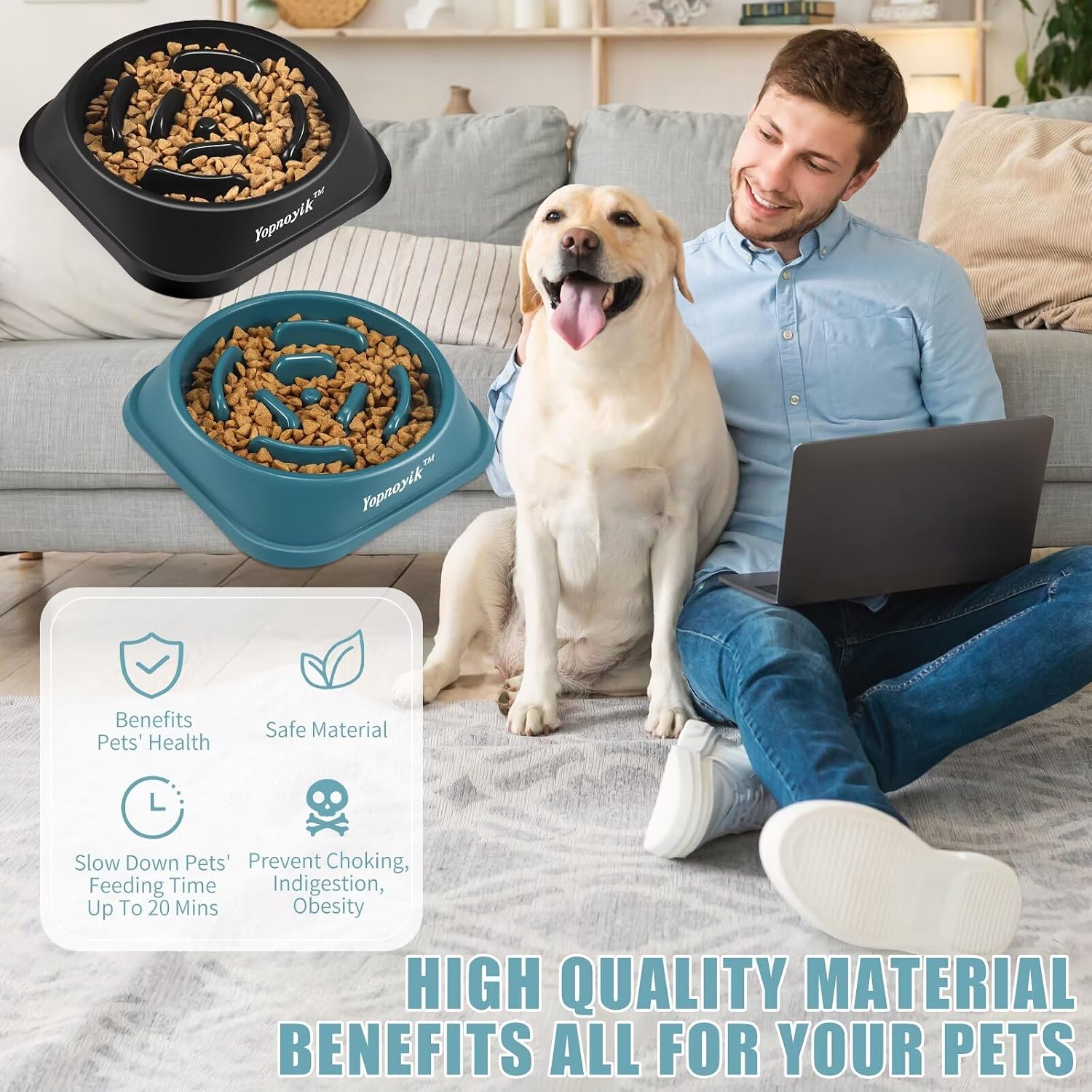 Detalle de Yopnoyik slow feeder - b1 Slow Feeder Dog Bowls, 2-Pack, Non-Slip
