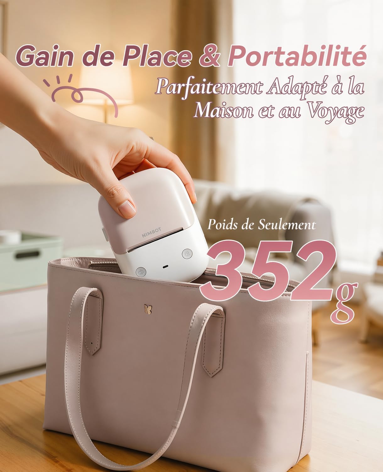 Detalle de NIIMBOT B2 Étiqueteuse Portable – Impression hors ligne, sans encre, avec rouleau 50x30 mm (Beige Abricot)